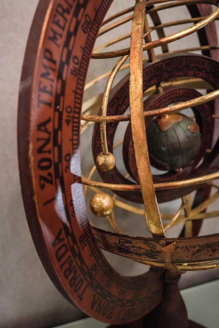 1920s Wood and Brass Armillary Sphere with Double Rotating Globe at ...