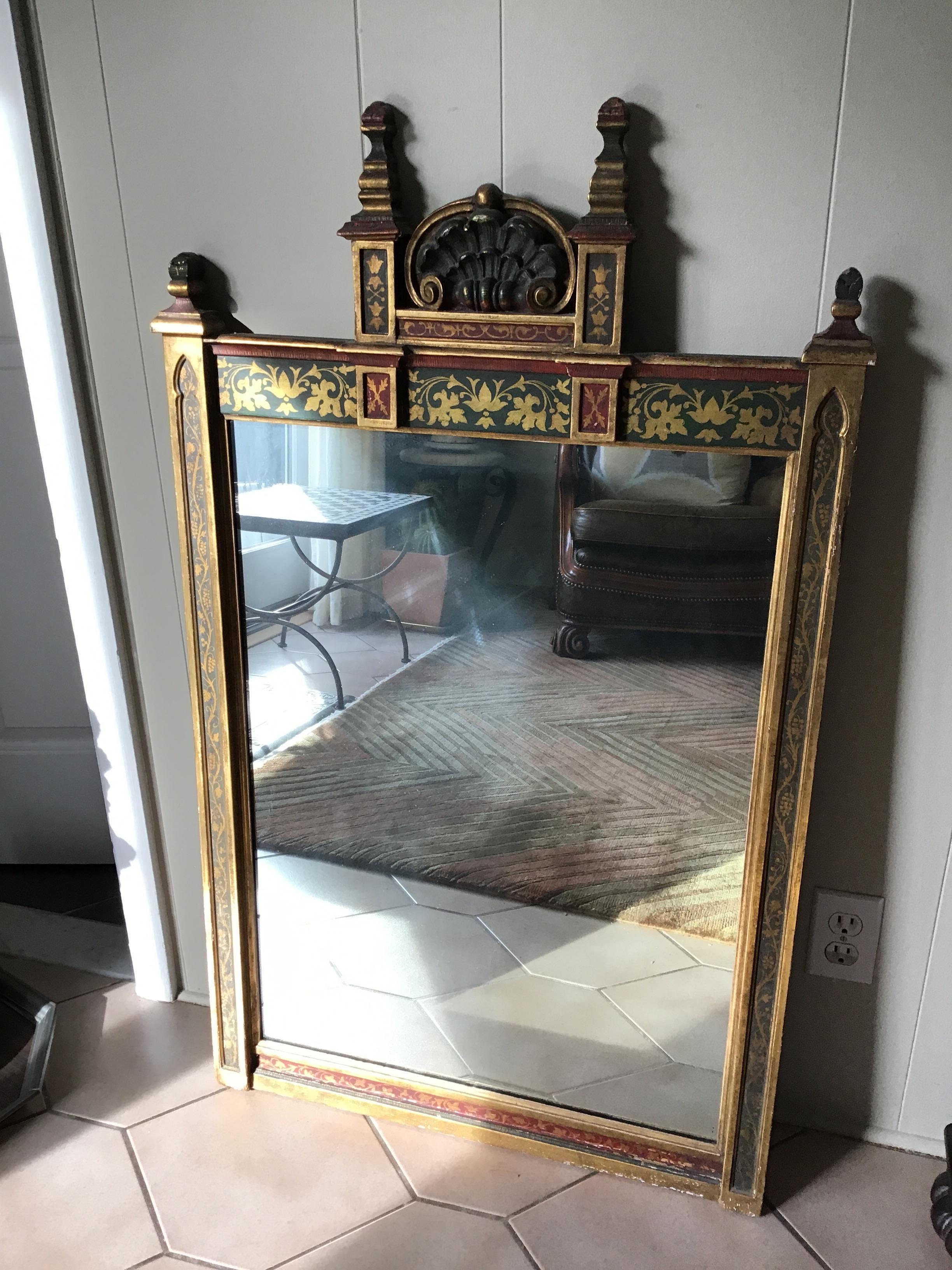 1920s wood gilt Moorish mirror. The shell on top is made of gesso.