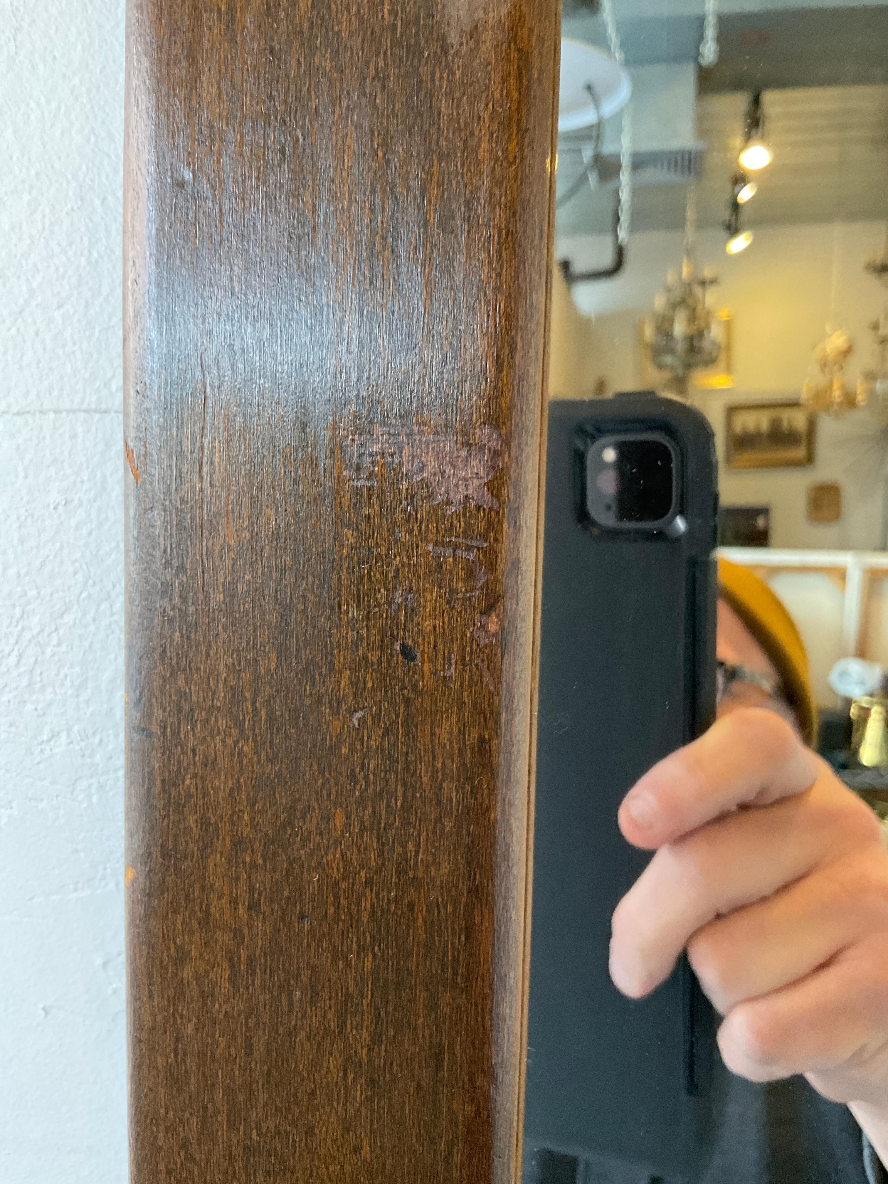 1920s Wood Mirror with Tin Metal Corners For Sale 3