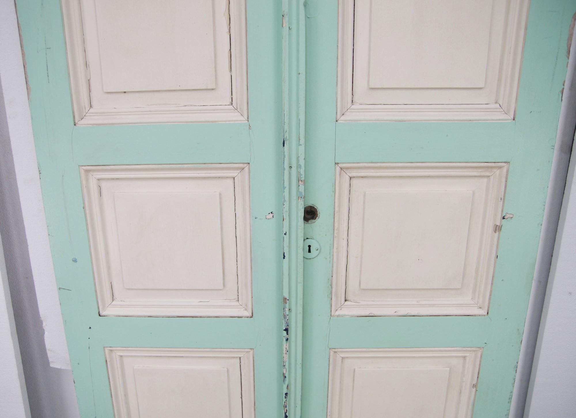 1920s Wood Parlor Double Doors w/ Three Panels & Original Cremone Bolts 2