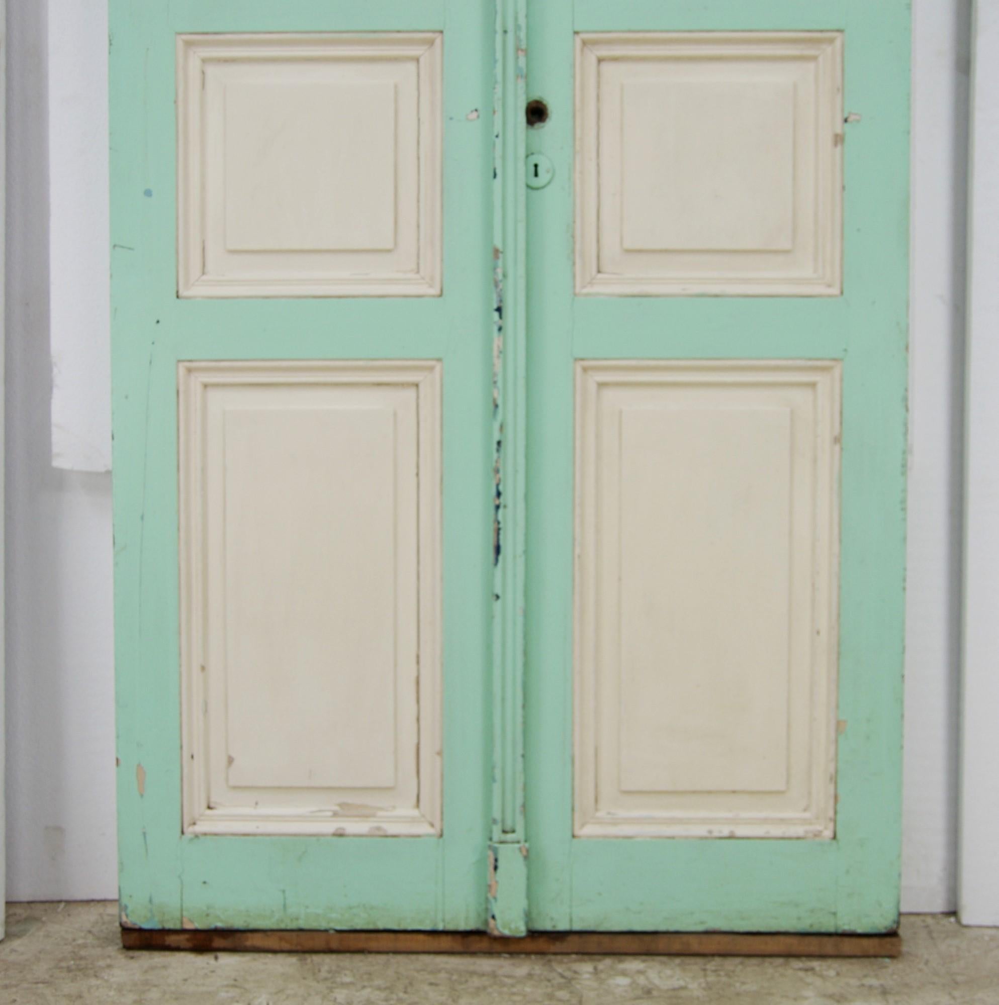 1920er Jahre Holz Parlor-Doppeltüren mit drei Paneelen und Original Cremone- Bolten 8