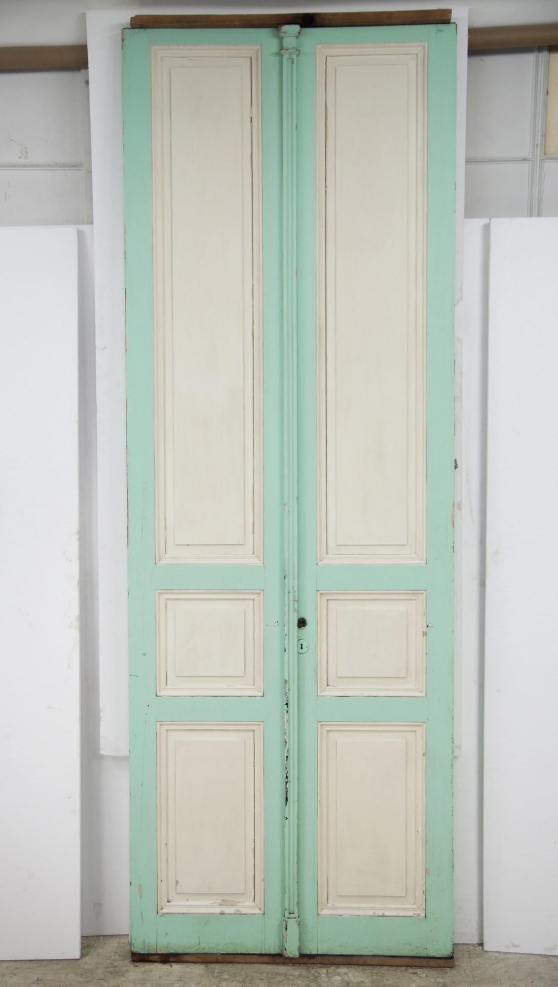 1920er Jahre Holz Parlor-Doppeltüren mit drei Paneelen und Original Cremone- Bolten 3