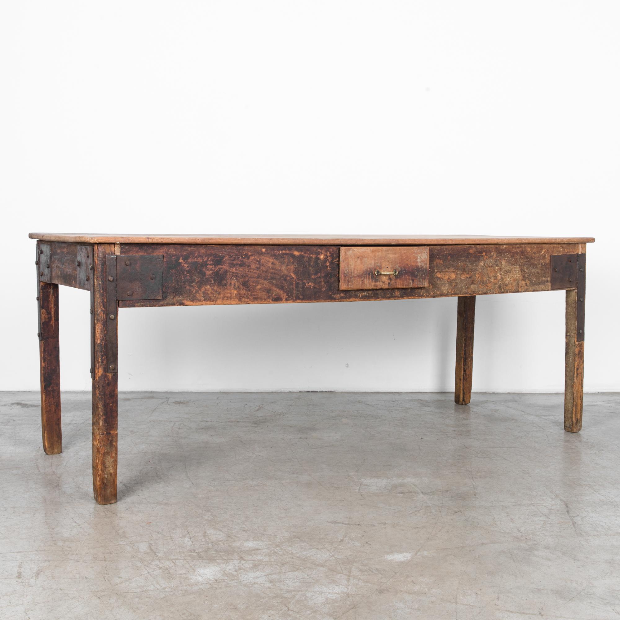 Industrial 1920s Wood Patinated Work Table
