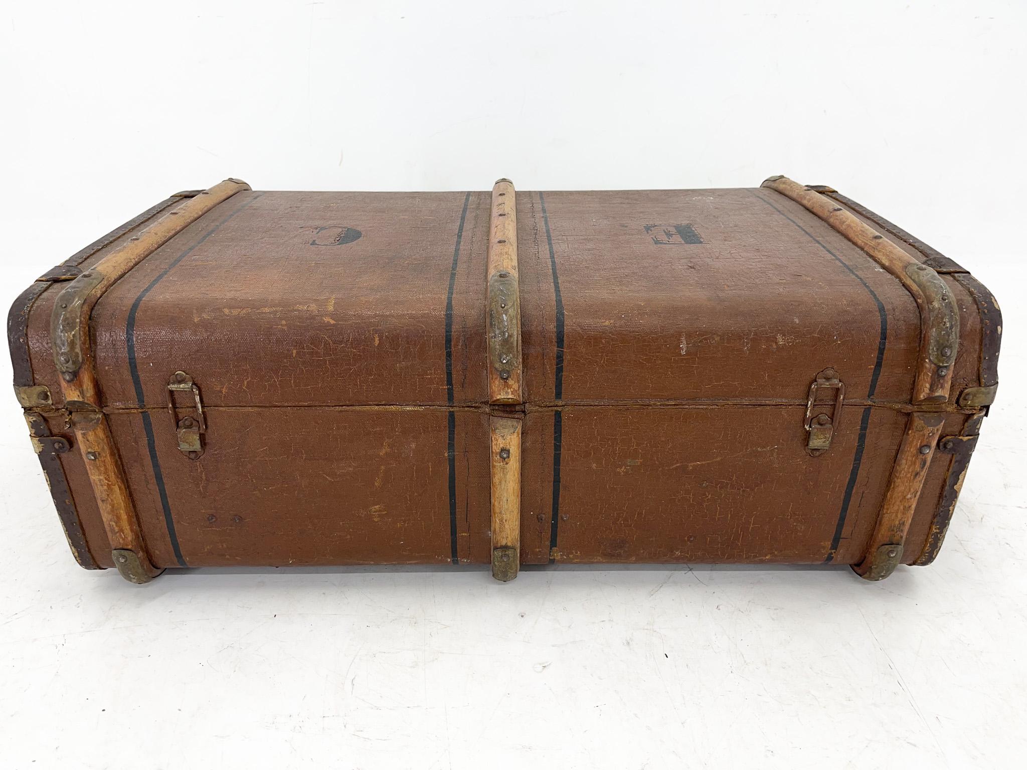 1920's, Wood Strapped Travel Trunk / Suitcase  2
