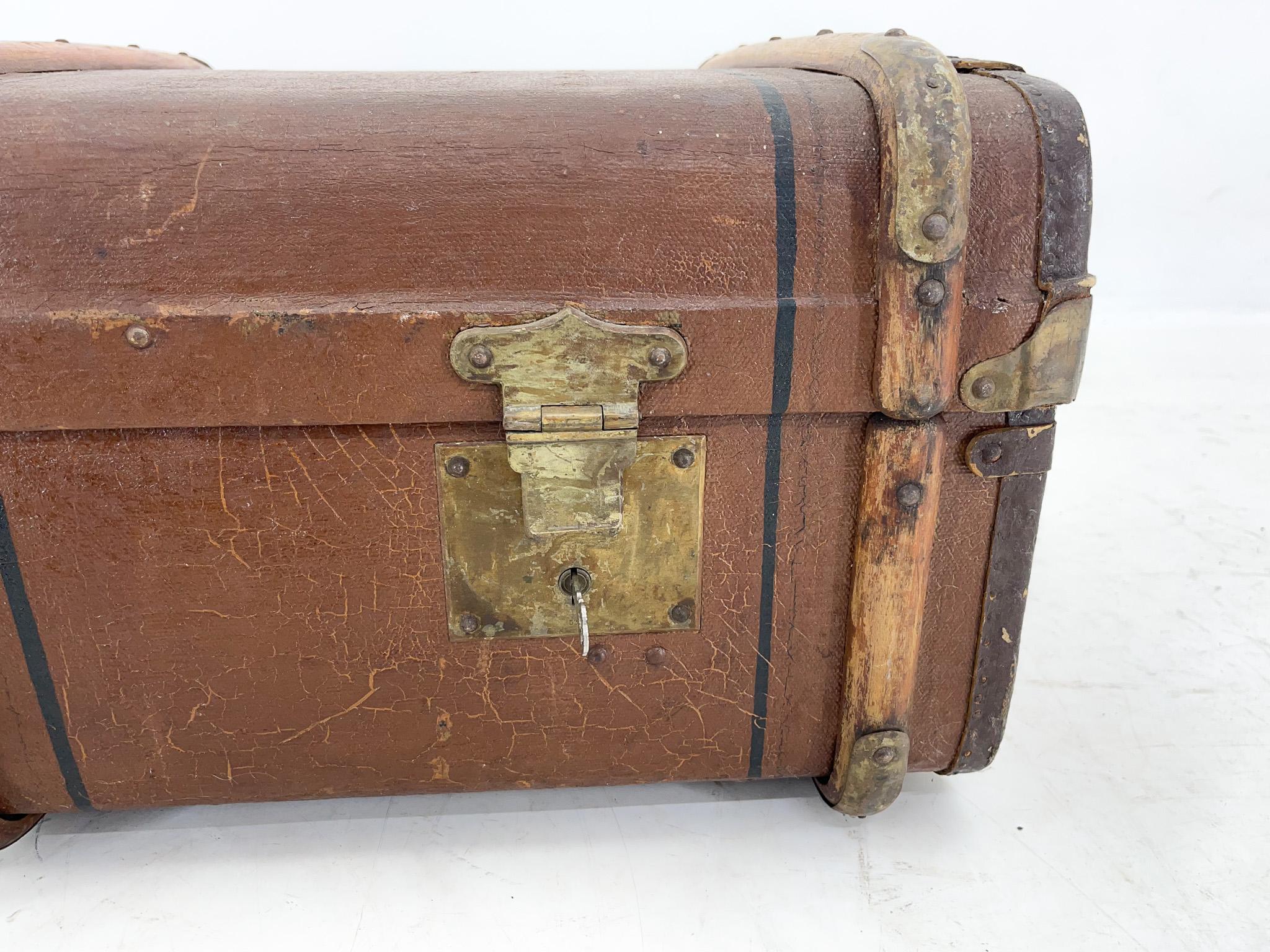 Czech 1920's, Wood Strapped Travel Trunk / Suitcase 