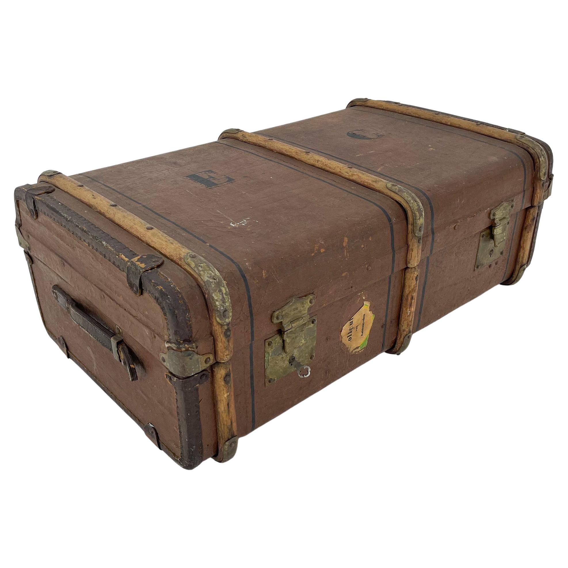 1920's, Wood Strapped Travel Trunk / Suitcase 