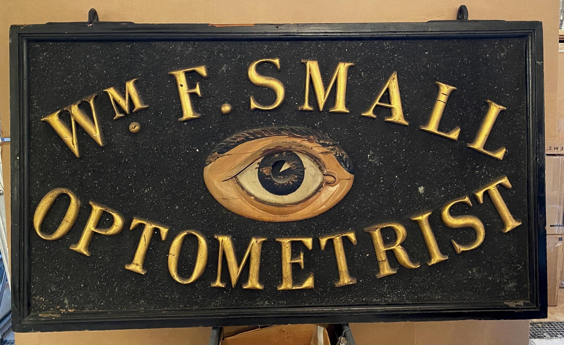 American 1920s Wooden Double Sided Optometrist Sign with Gilded Letters