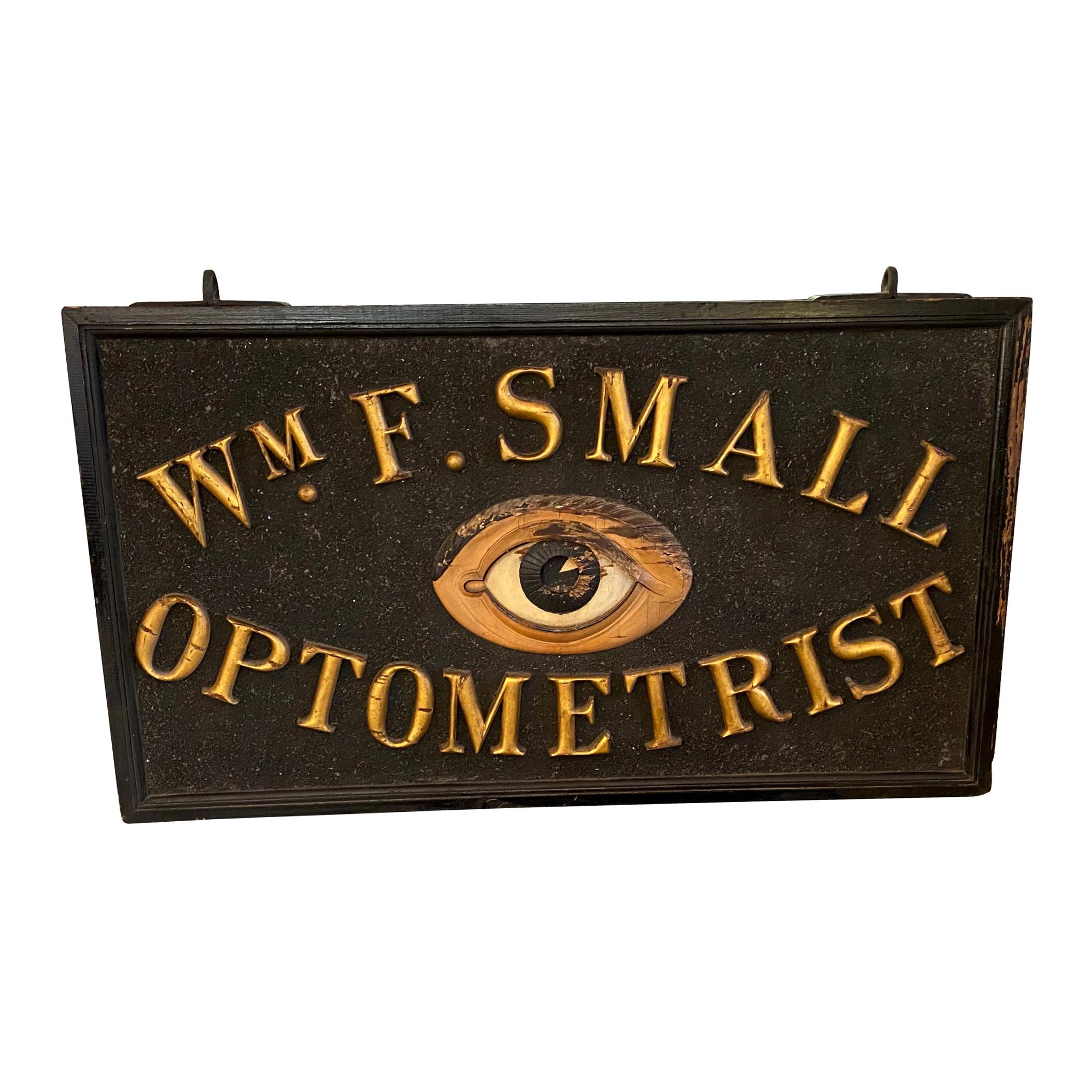 1920s Wooden Double Sided Optometrist Sign with Gilded Letters