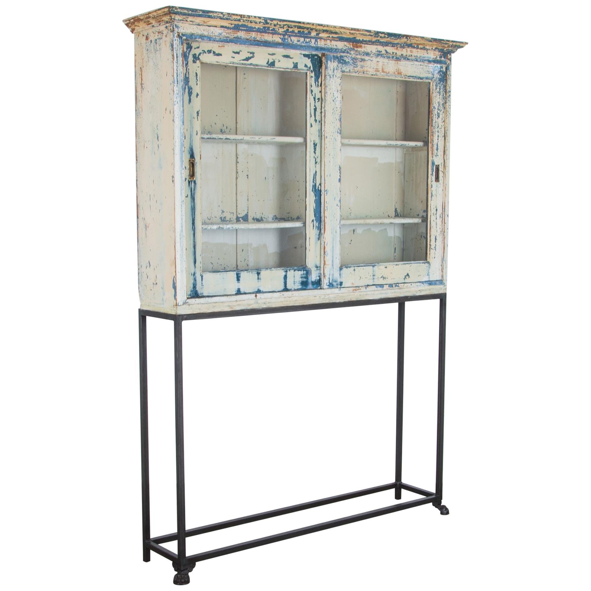 1920s Wooden Vitrine with Vintage Patina on Stand