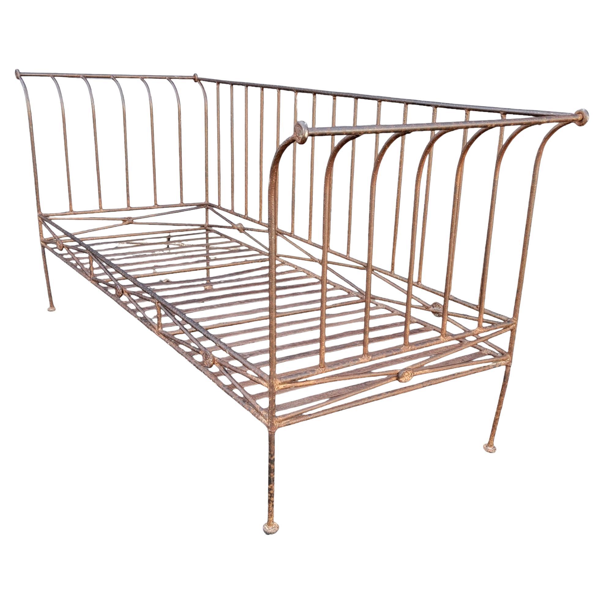 1920s Wrought Iron Director Style Daybed  Sofa  For Sale