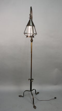 1920s Wrought Iron Floor Lamp with Tripod Base
