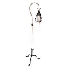 1920s Wrought Iron Floor Lamp with Tripod Base
