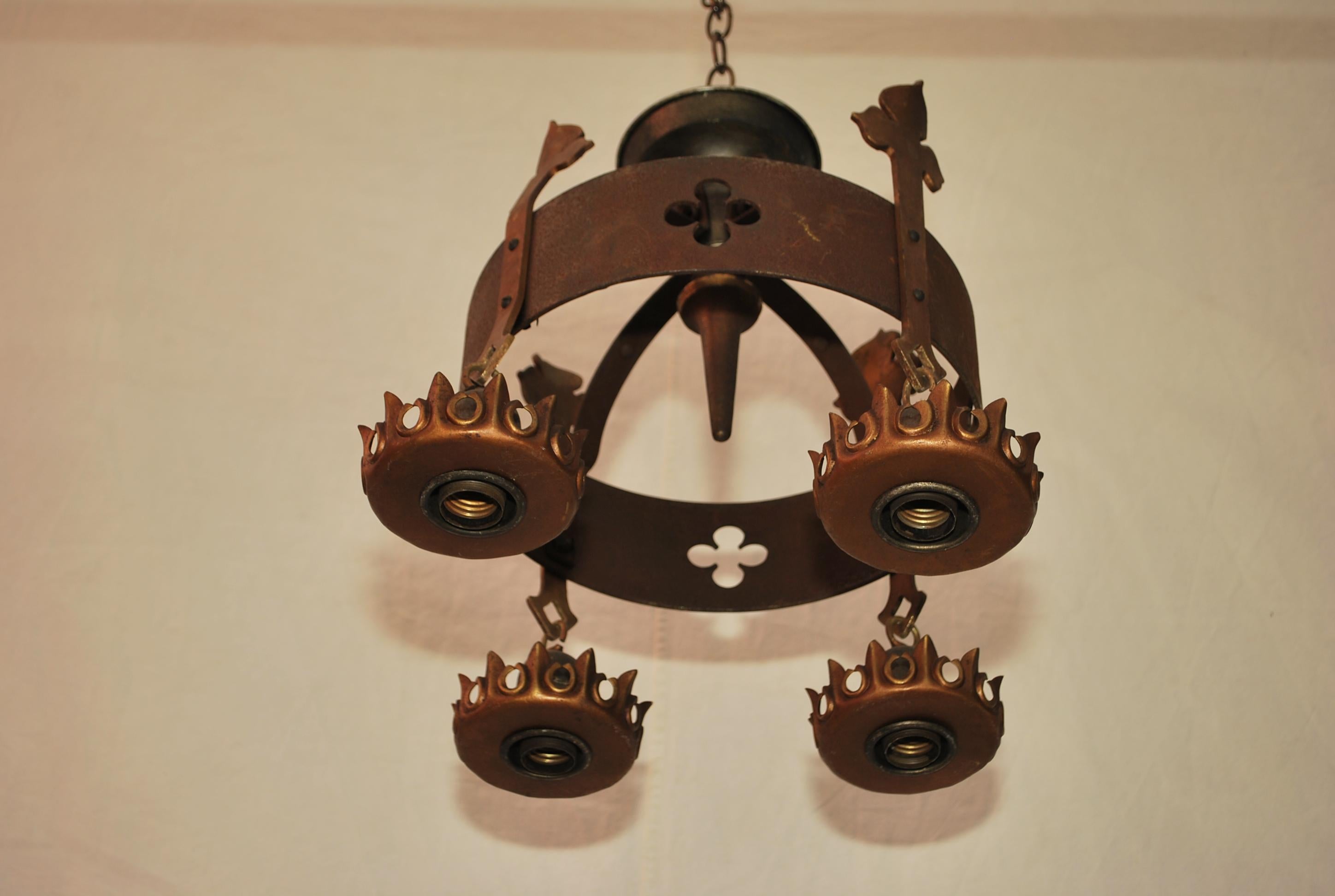 1920's wrought iron flush mount  light In Good Condition For Sale In Los Angeles, CA