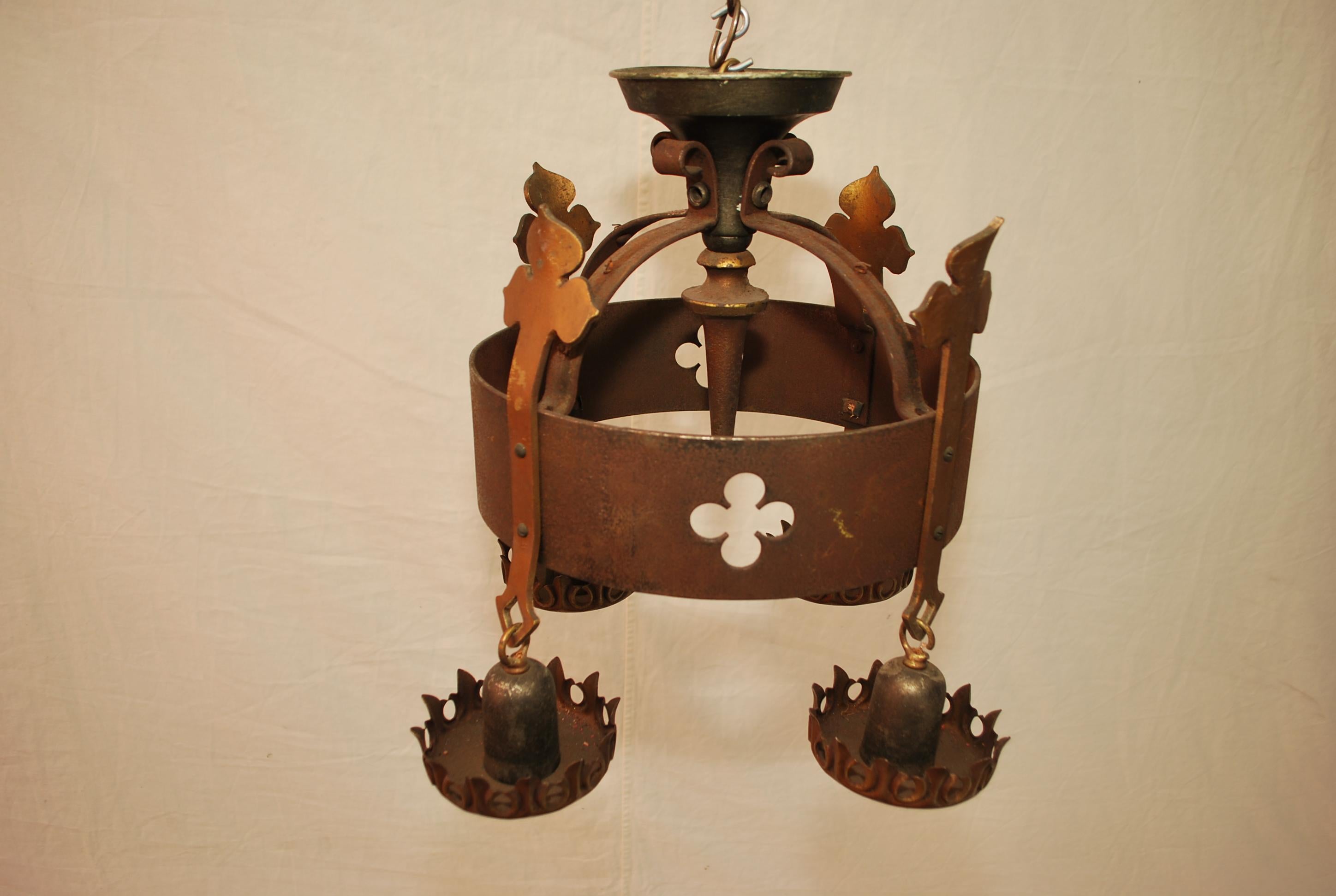 Early 20th Century 1920's wrought iron flush mount  light For Sale