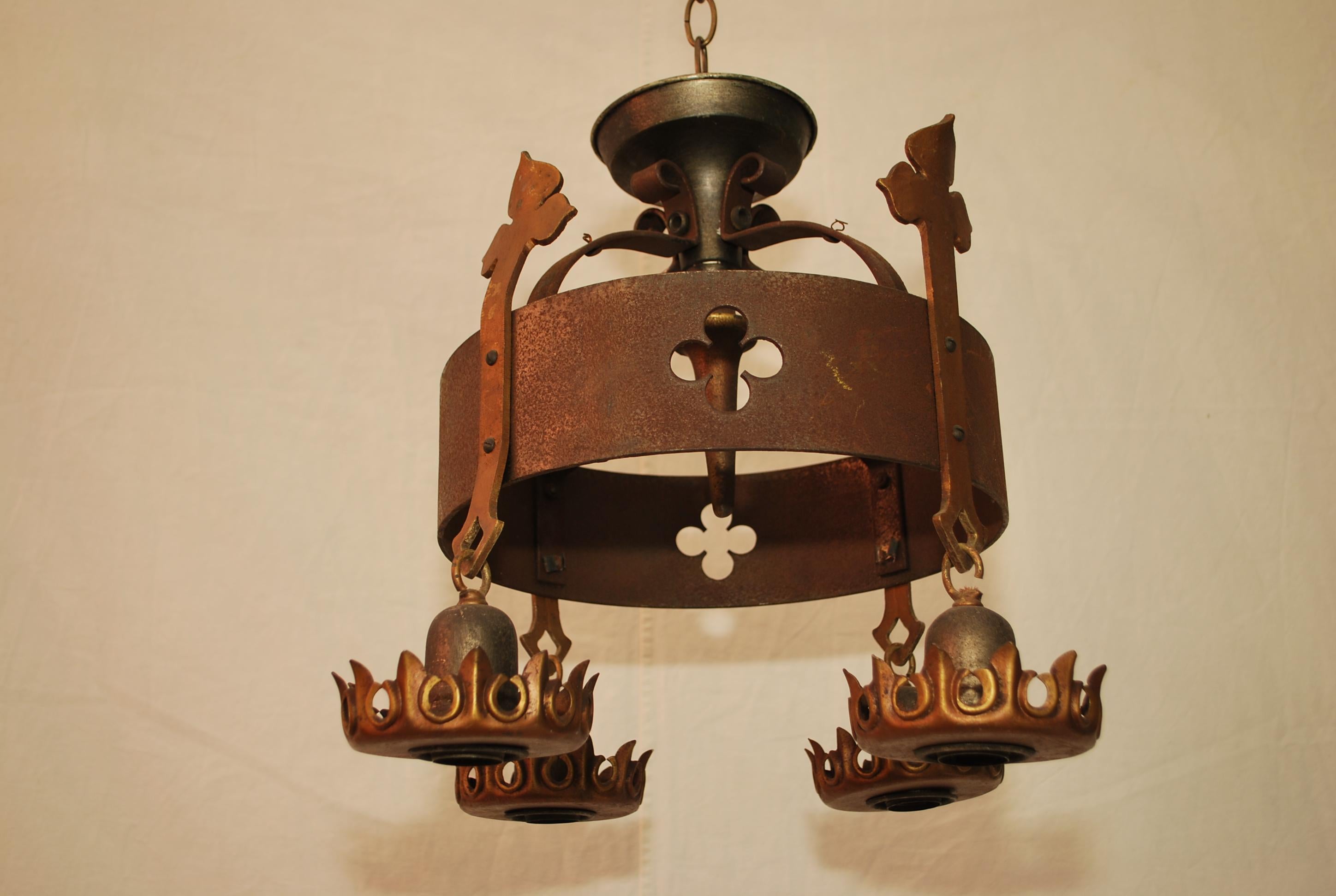 Brass 1920's wrought iron flush mount  light For Sale