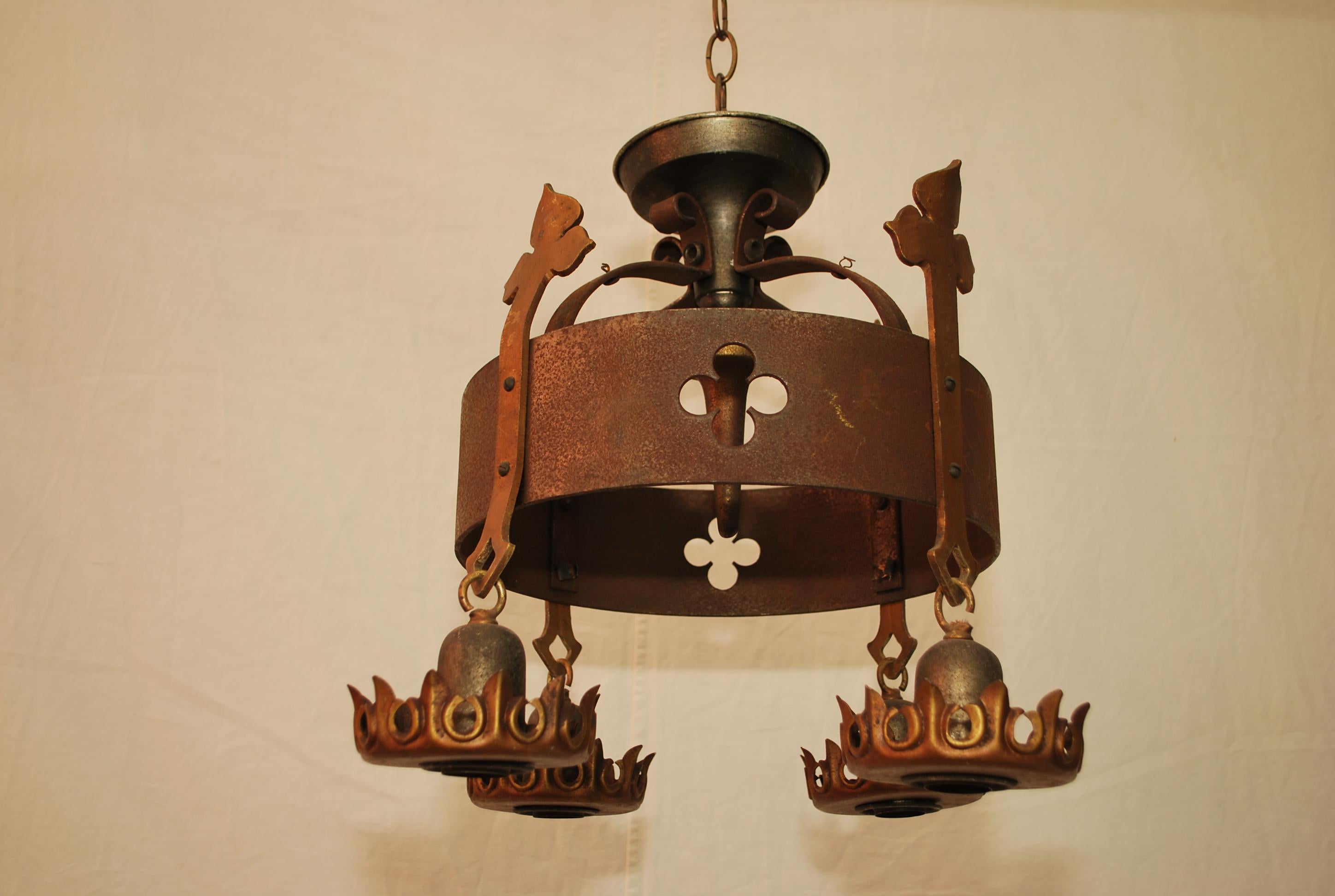 1920's wrought iron flush mount  light For Sale 2