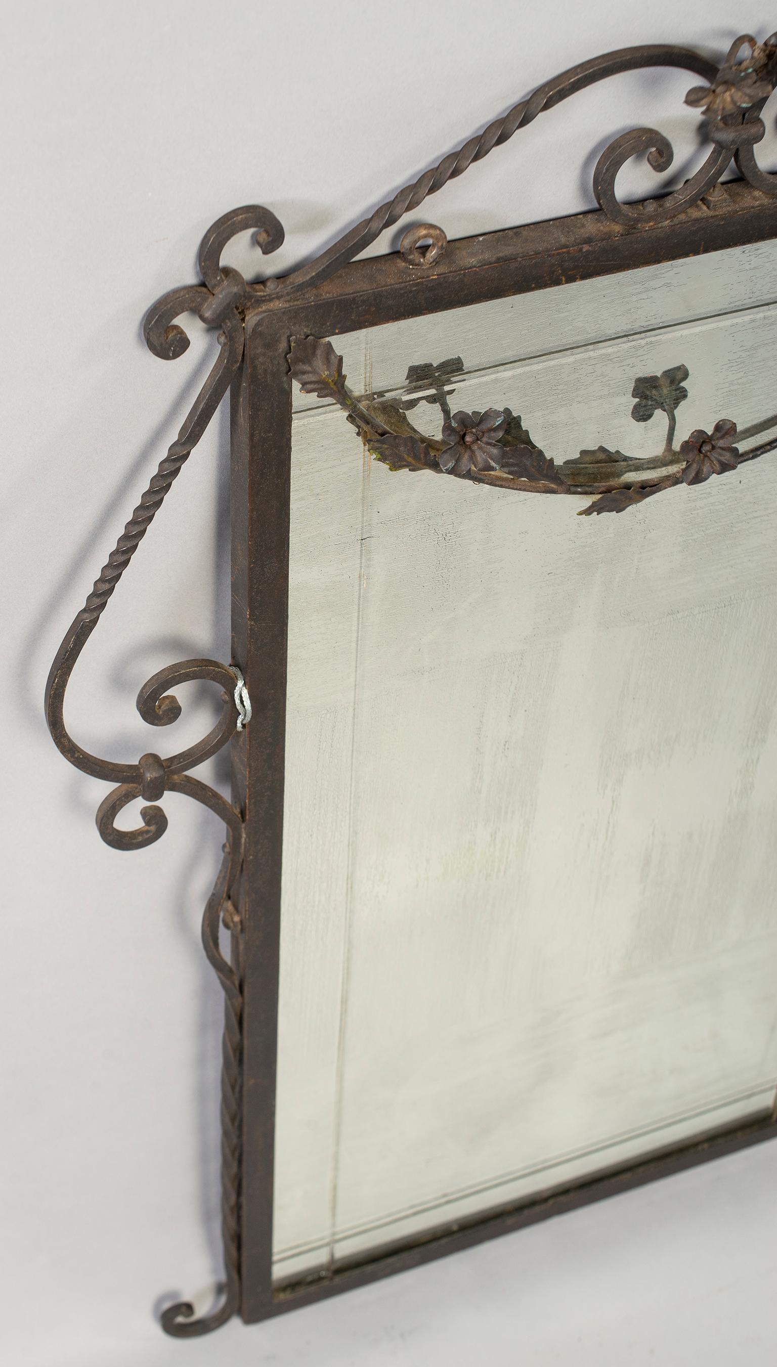 American 1920s Wrought Iron Framed Mirror