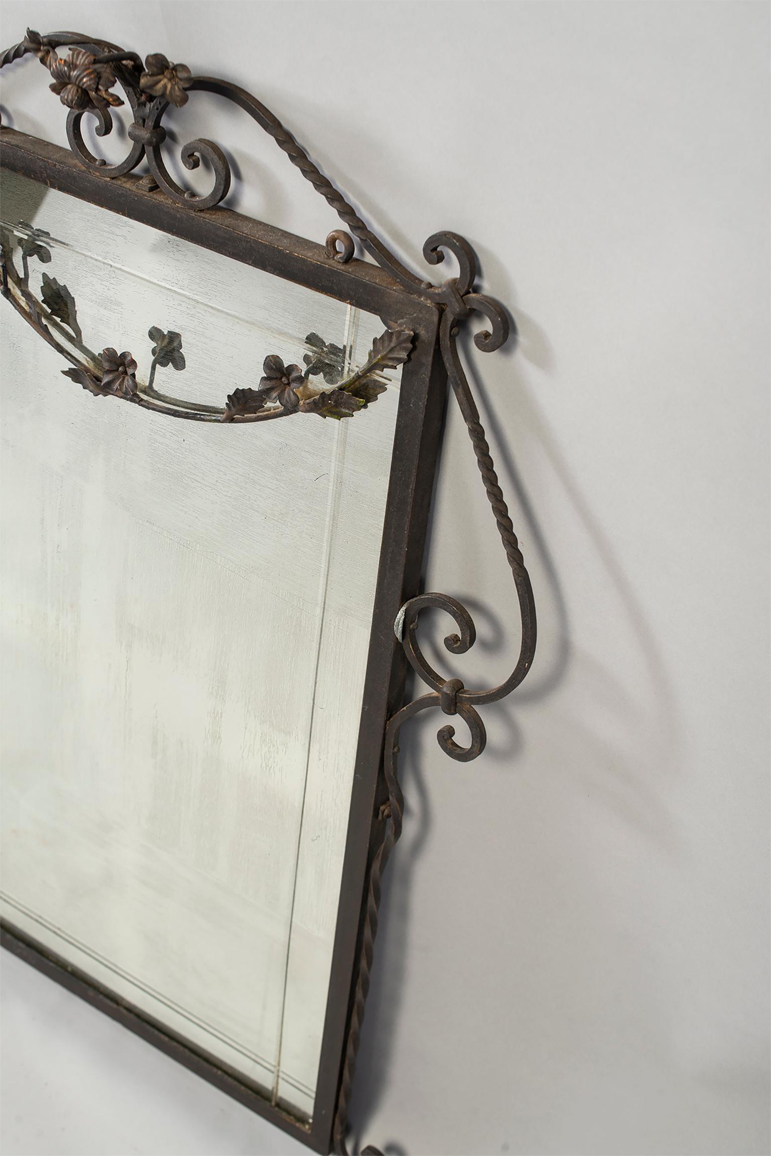 1920s Wrought Iron Framed Mirror In Good Condition In Troy, MI
