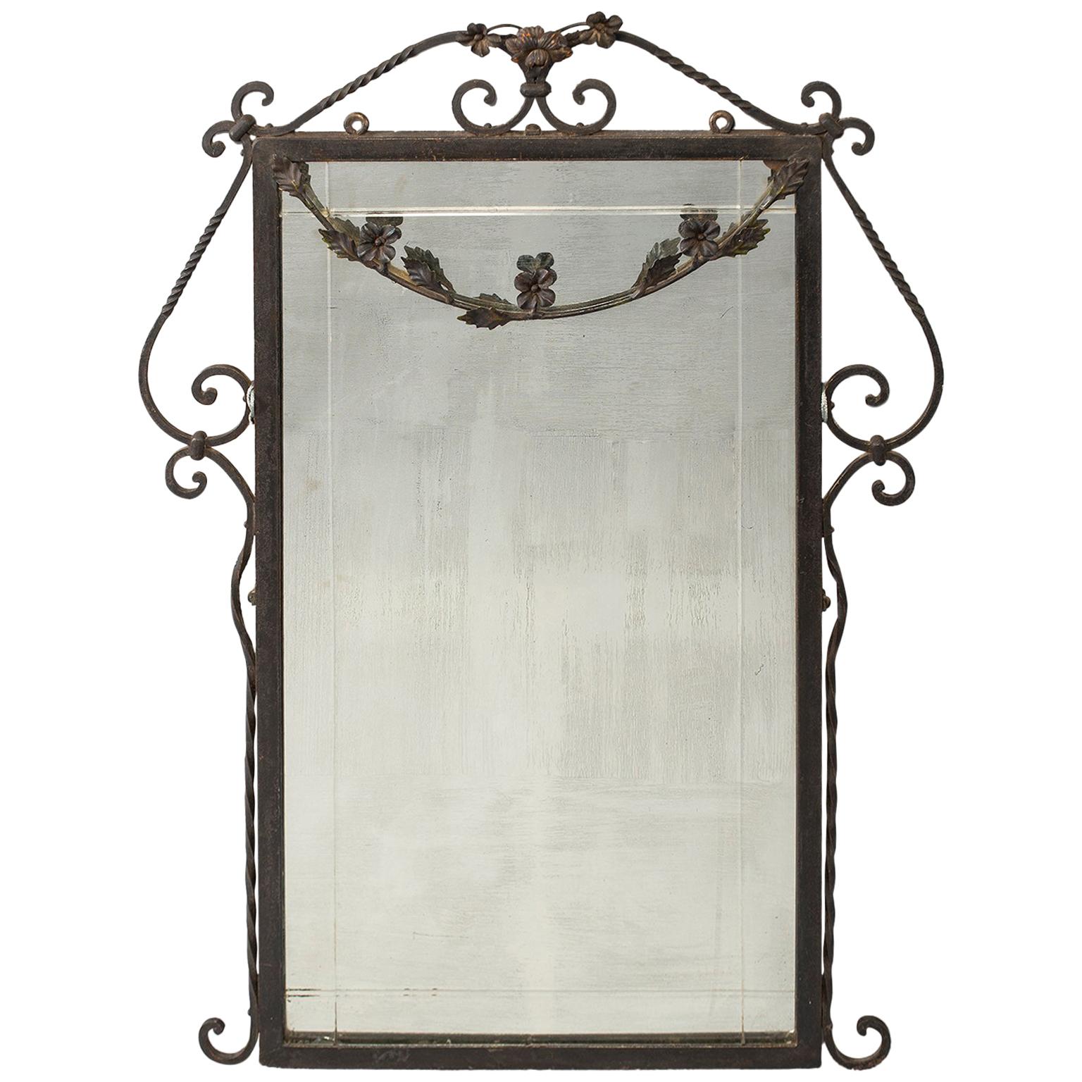 1920s Wrought Iron Framed Mirror