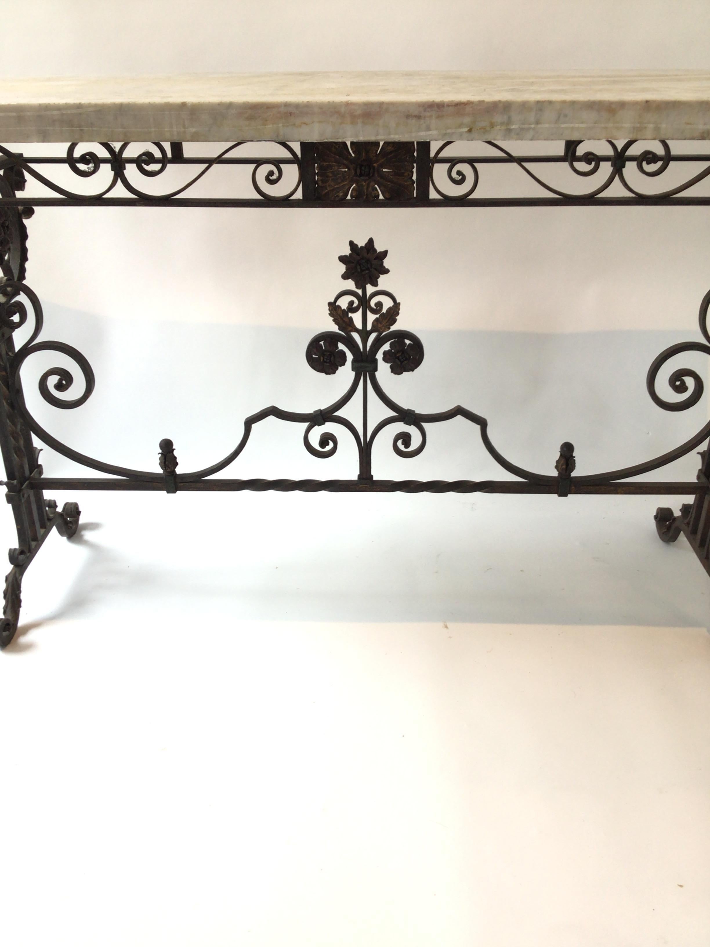 1920s Wrought Iron / Marble Top Console In Good Condition In Tarrytown, NY