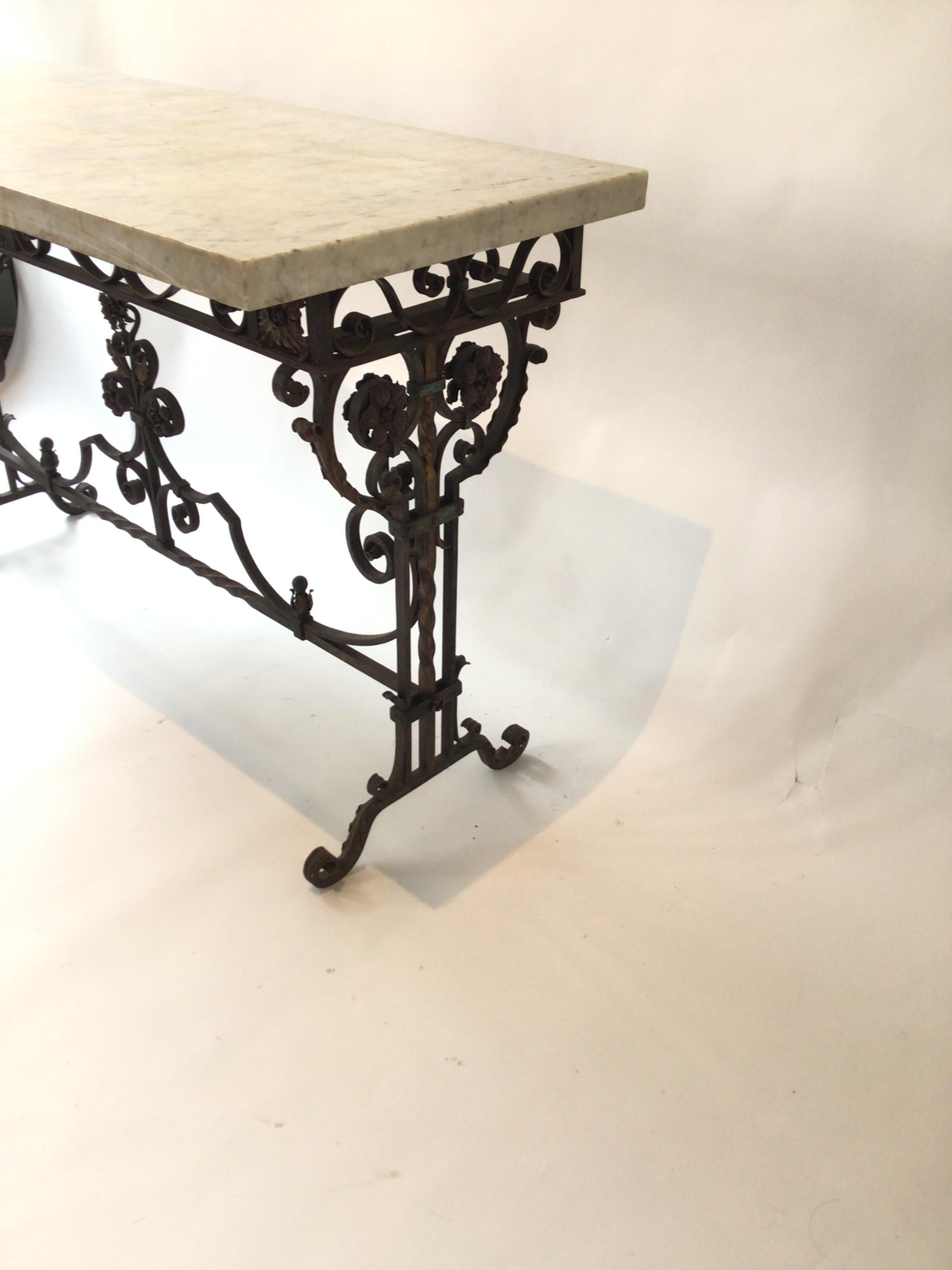 Early 20th Century 1920s Wrought Iron / Marble Top Console
