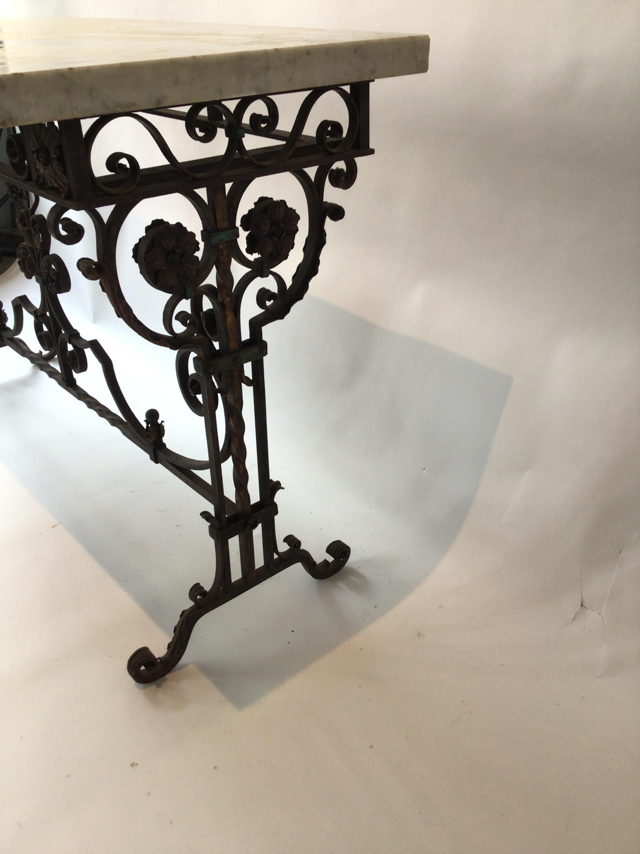 1920s Wrought Iron / Marble Top Console 1