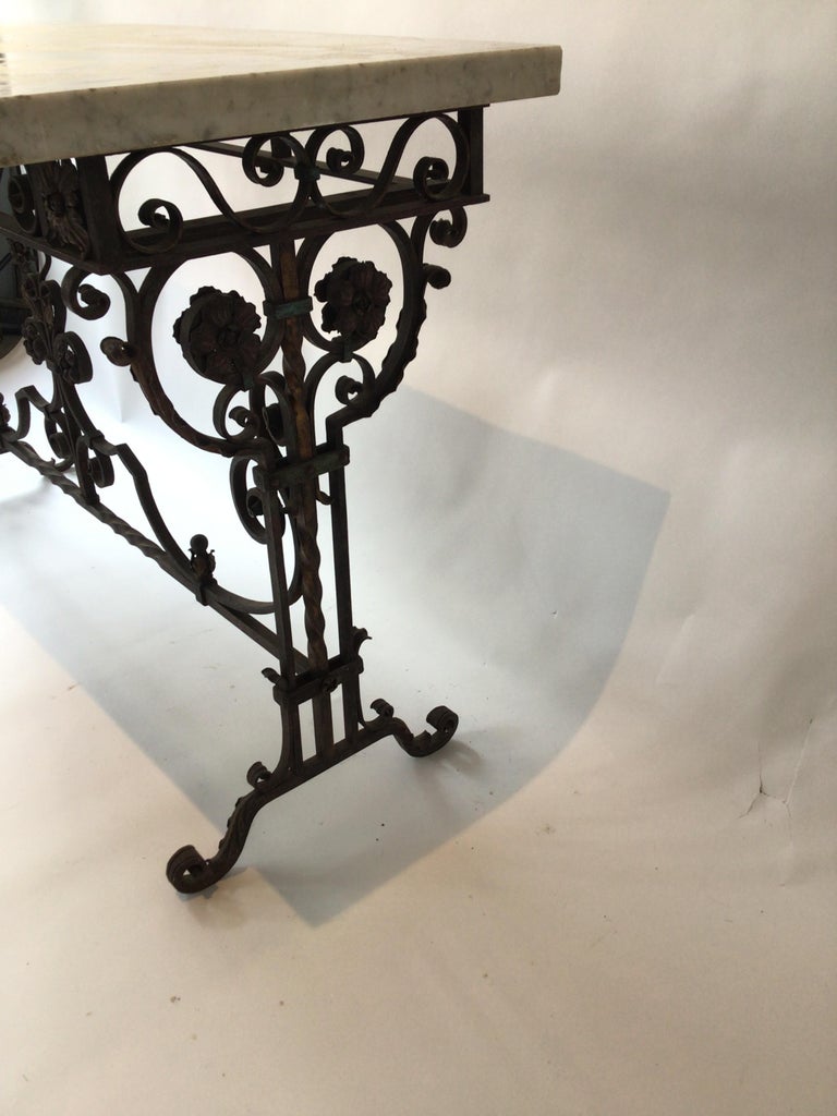 1920s Wrought Iron / Marble Top Console For Sale at 1stDibs