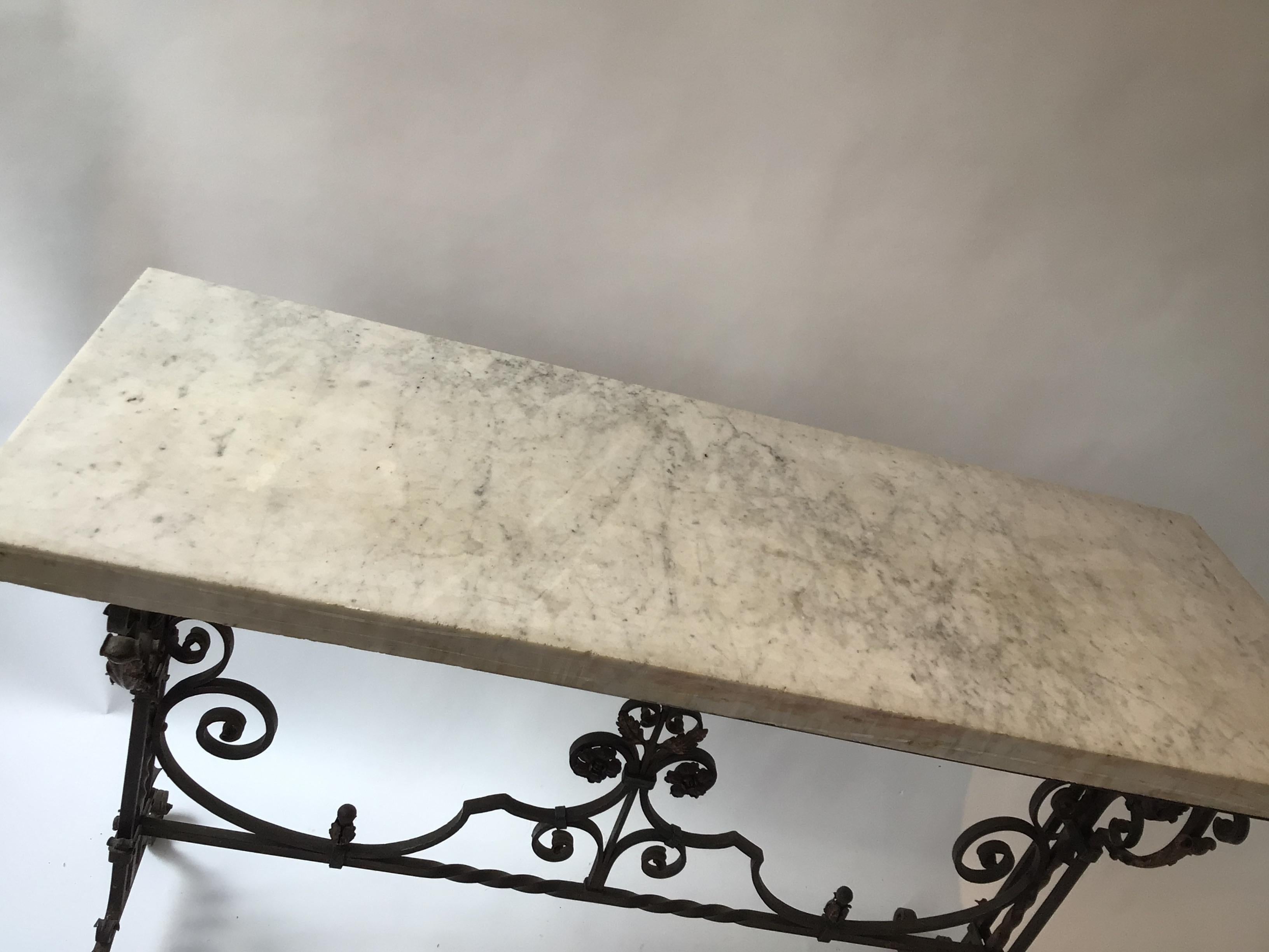 1920s Wrought Iron / Marble Top Console 2
