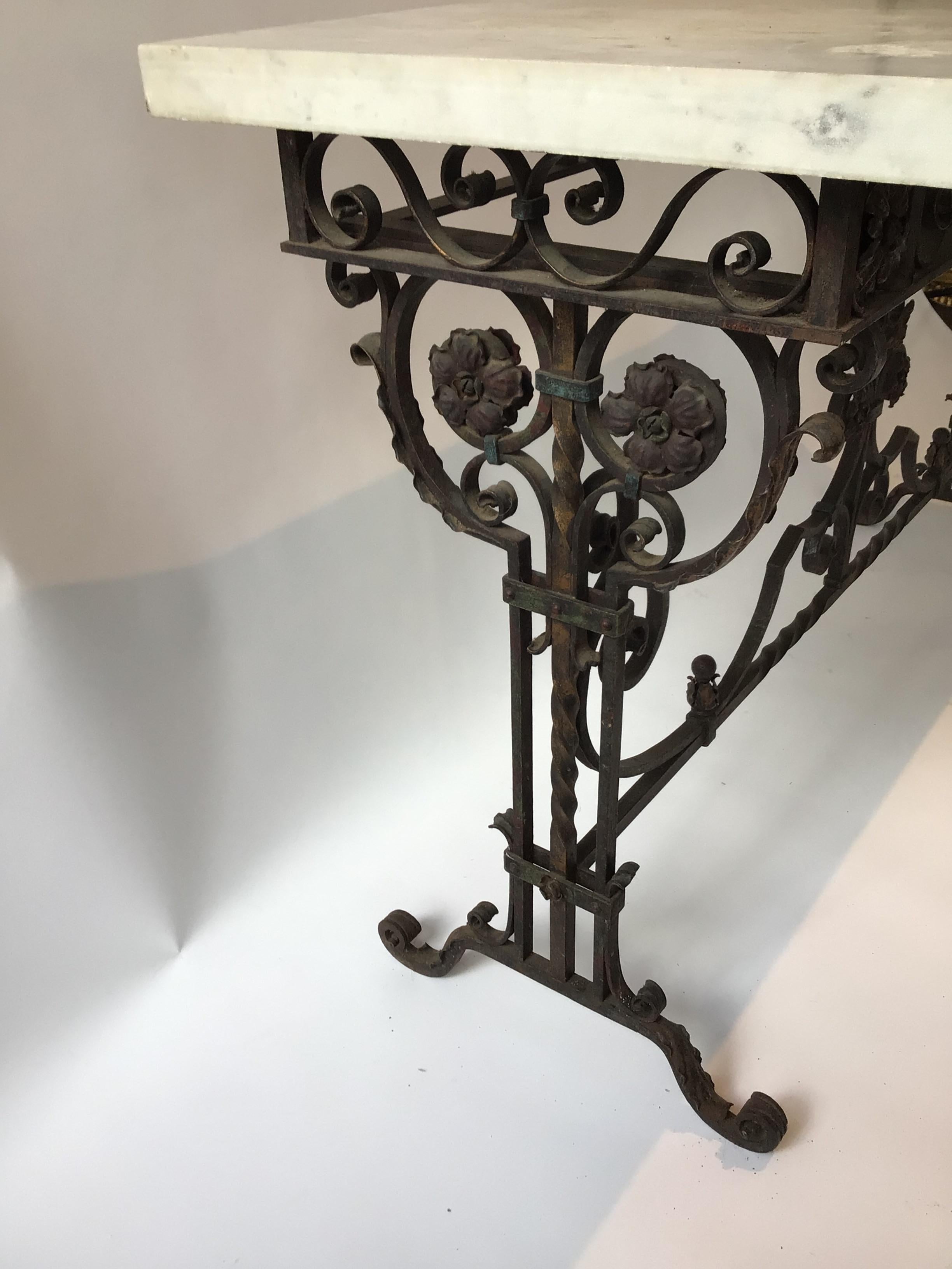 1920s Wrought Iron / Marble Top Console 3