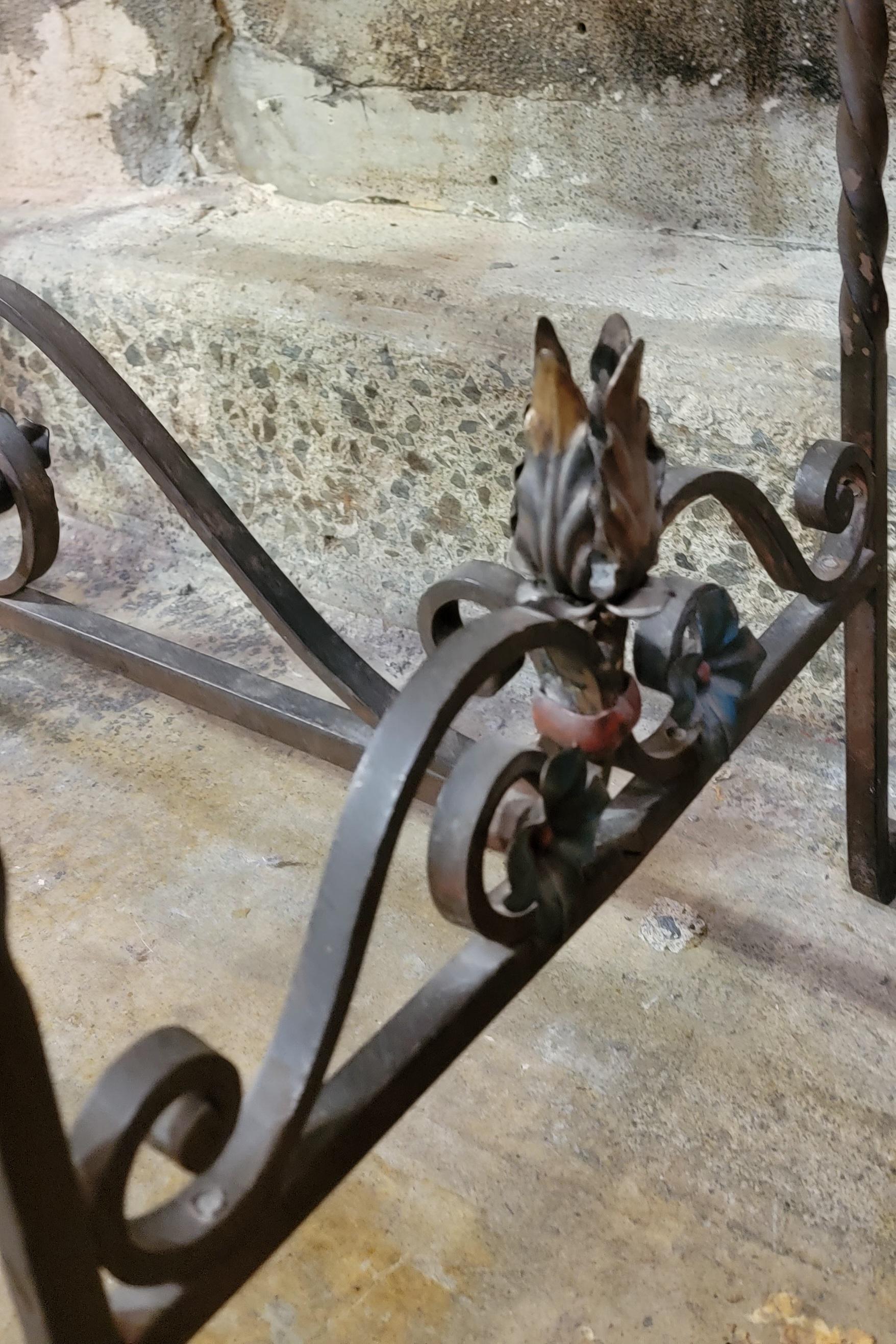 1920's Wrought Iron Marble Top Console Table In Good Condition For Sale In Fulton, CA