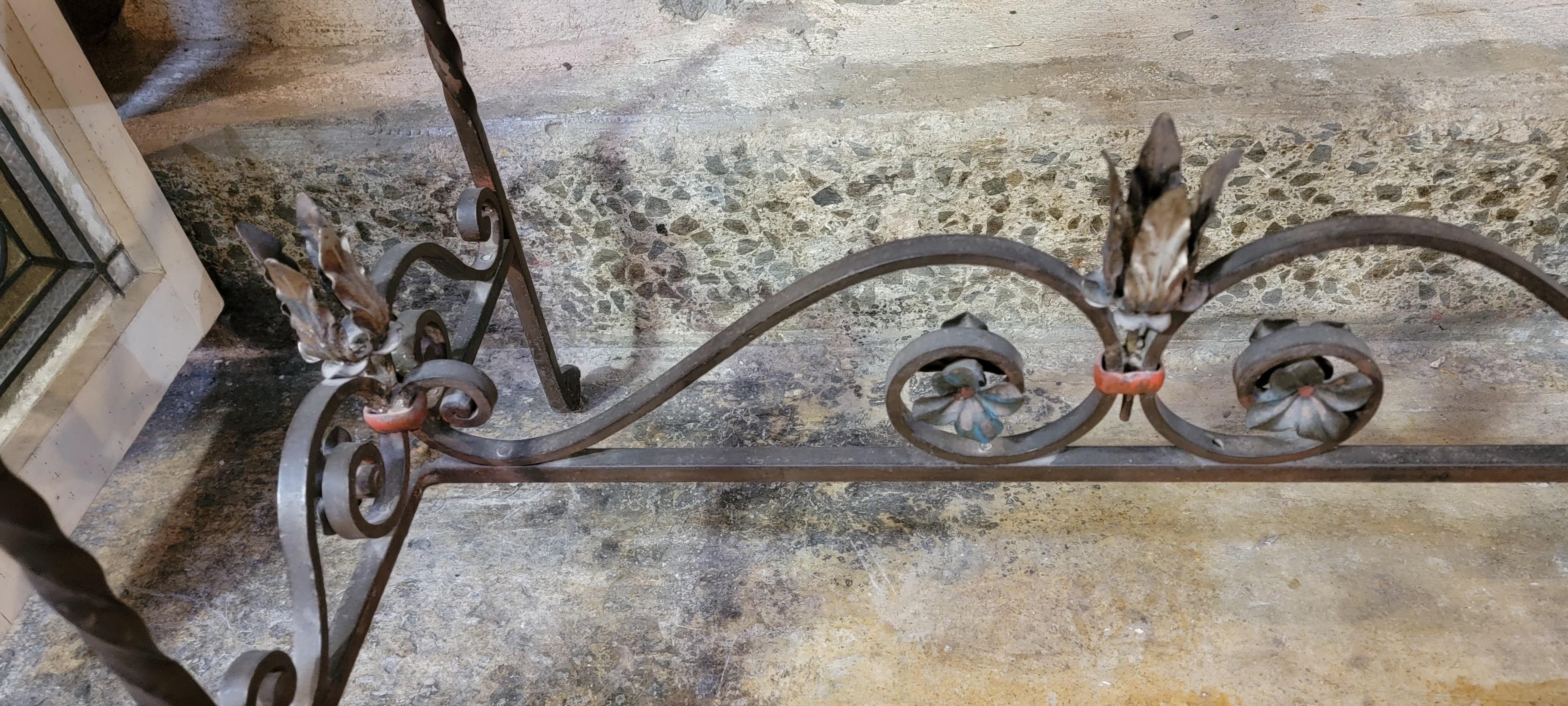 1920's Wrought Iron Marble Top Console Table For Sale 2
