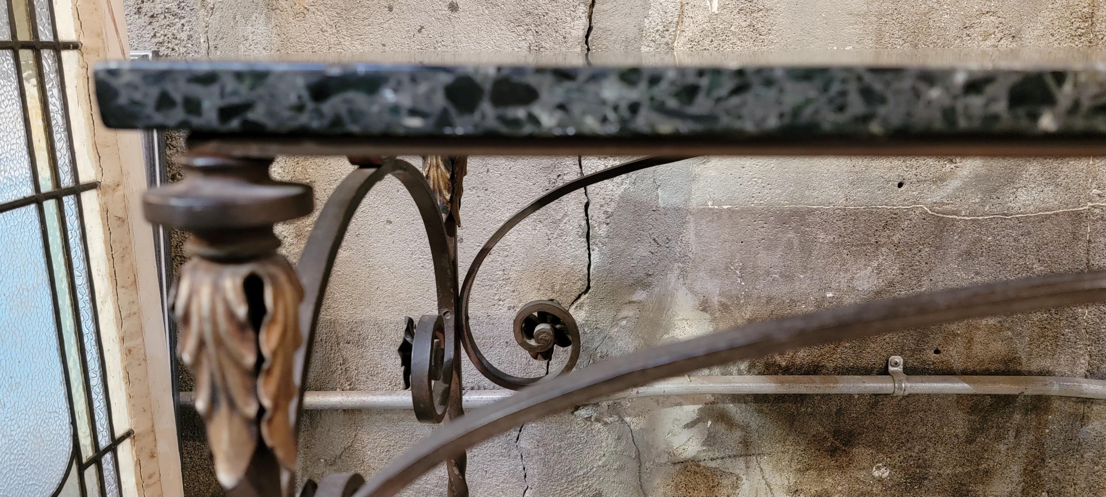 1920's Wrought Iron Marble Top Console Table For Sale 4