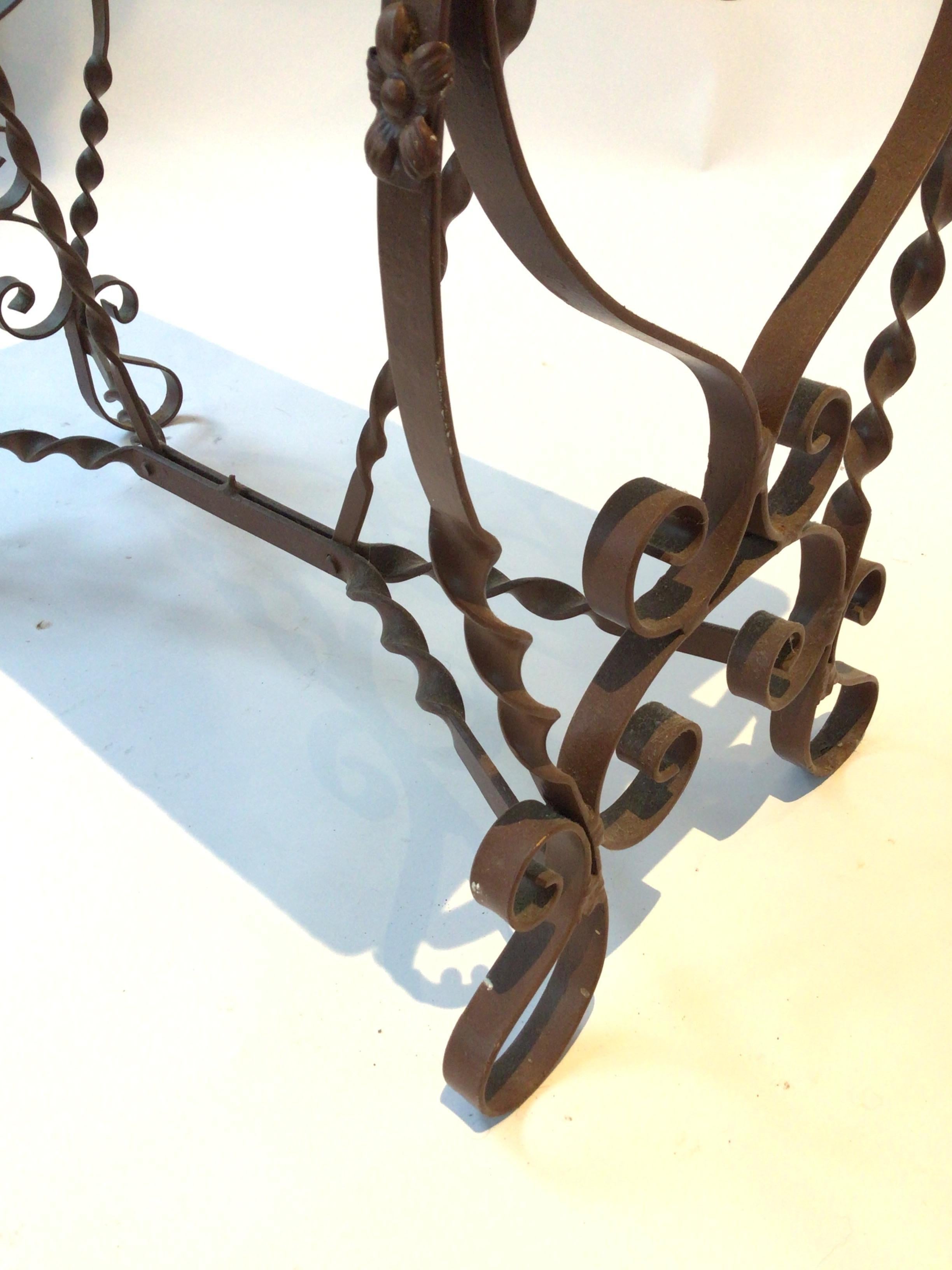 1920s Wrought Iron / Marble Top Side Table 4