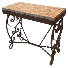 Used 1920s Wrought Iron / Marble Top Side Table