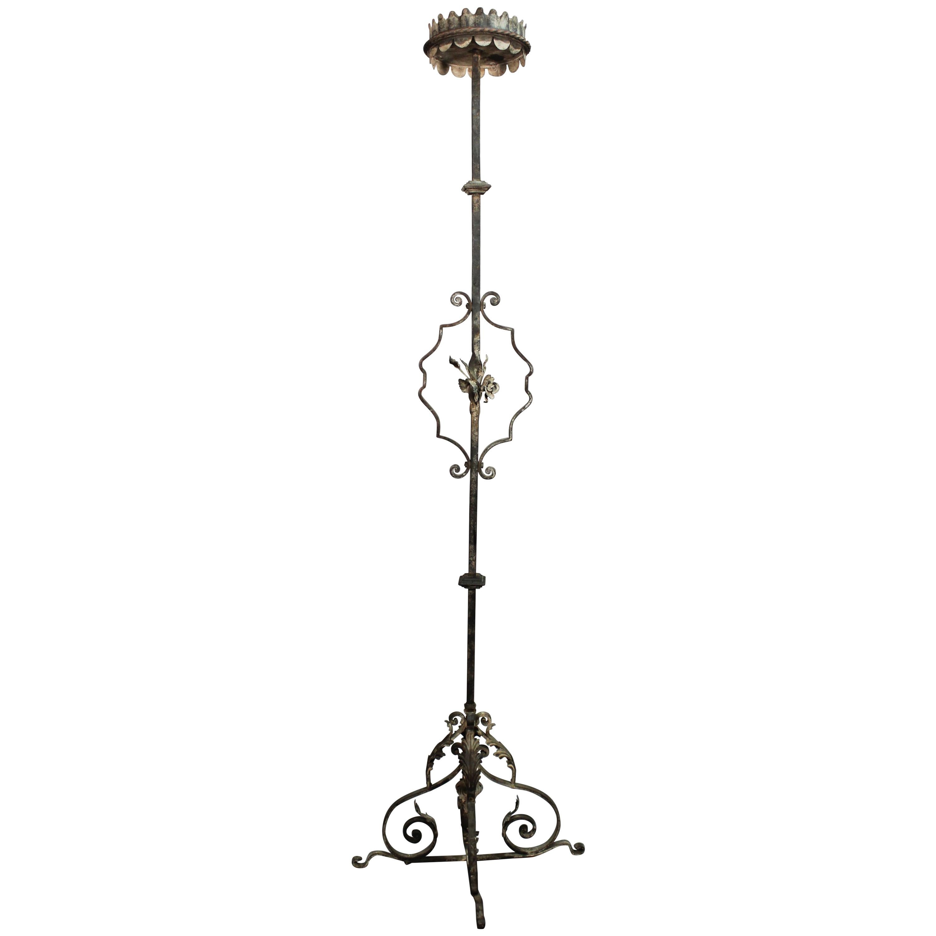 1920s Wrought Iron Standing Candleholder For Sale