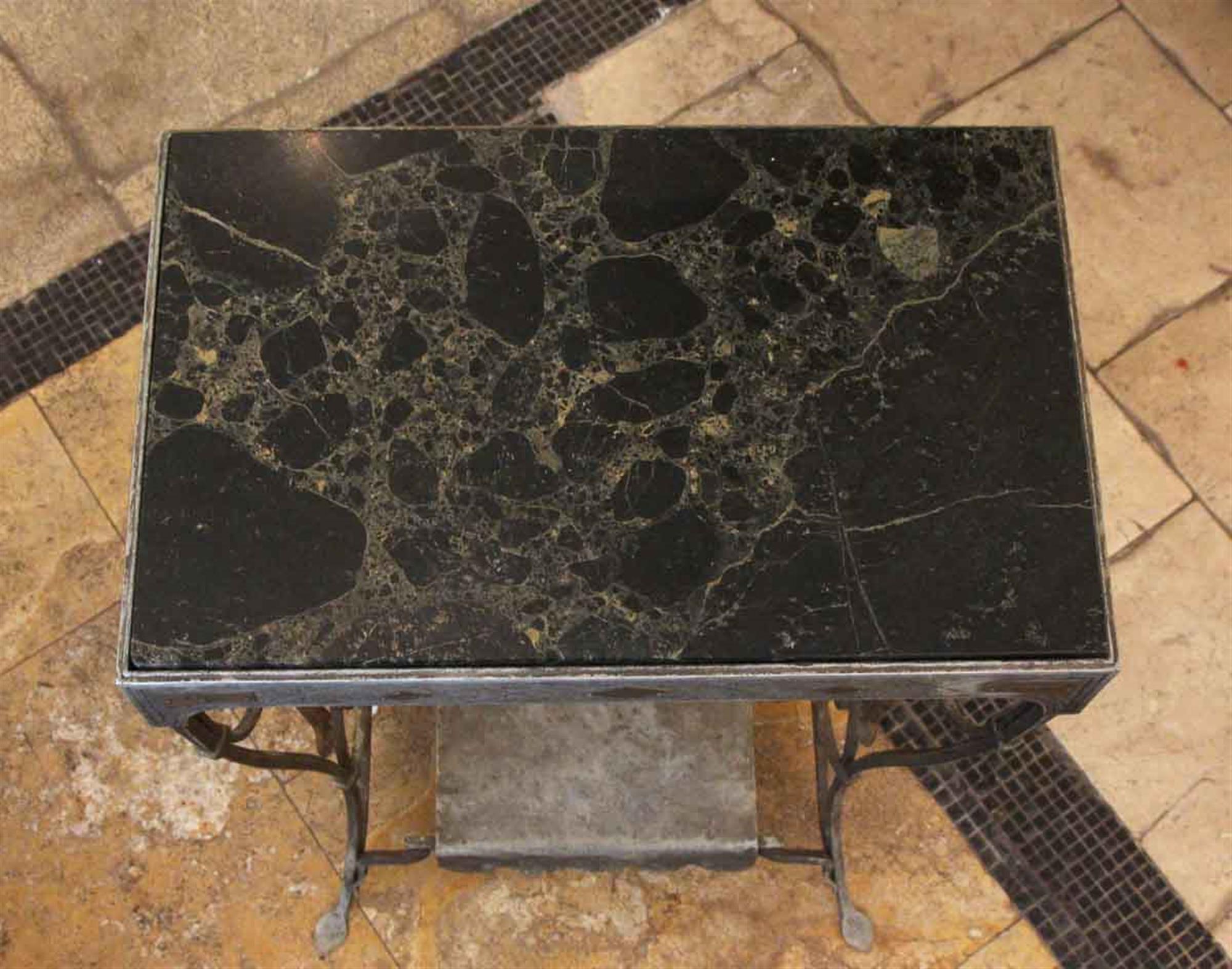 American 1920s Wrought Iron Table with Italian Portoro Marble Top