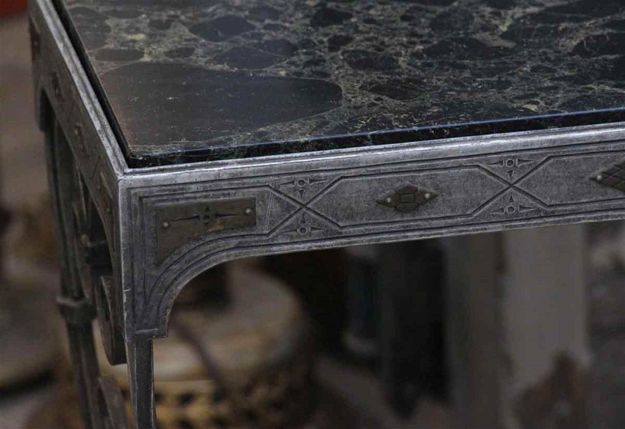 1920s Wrought Iron Table with Italian Portoro Marble Top In Excellent Condition In New York, NY