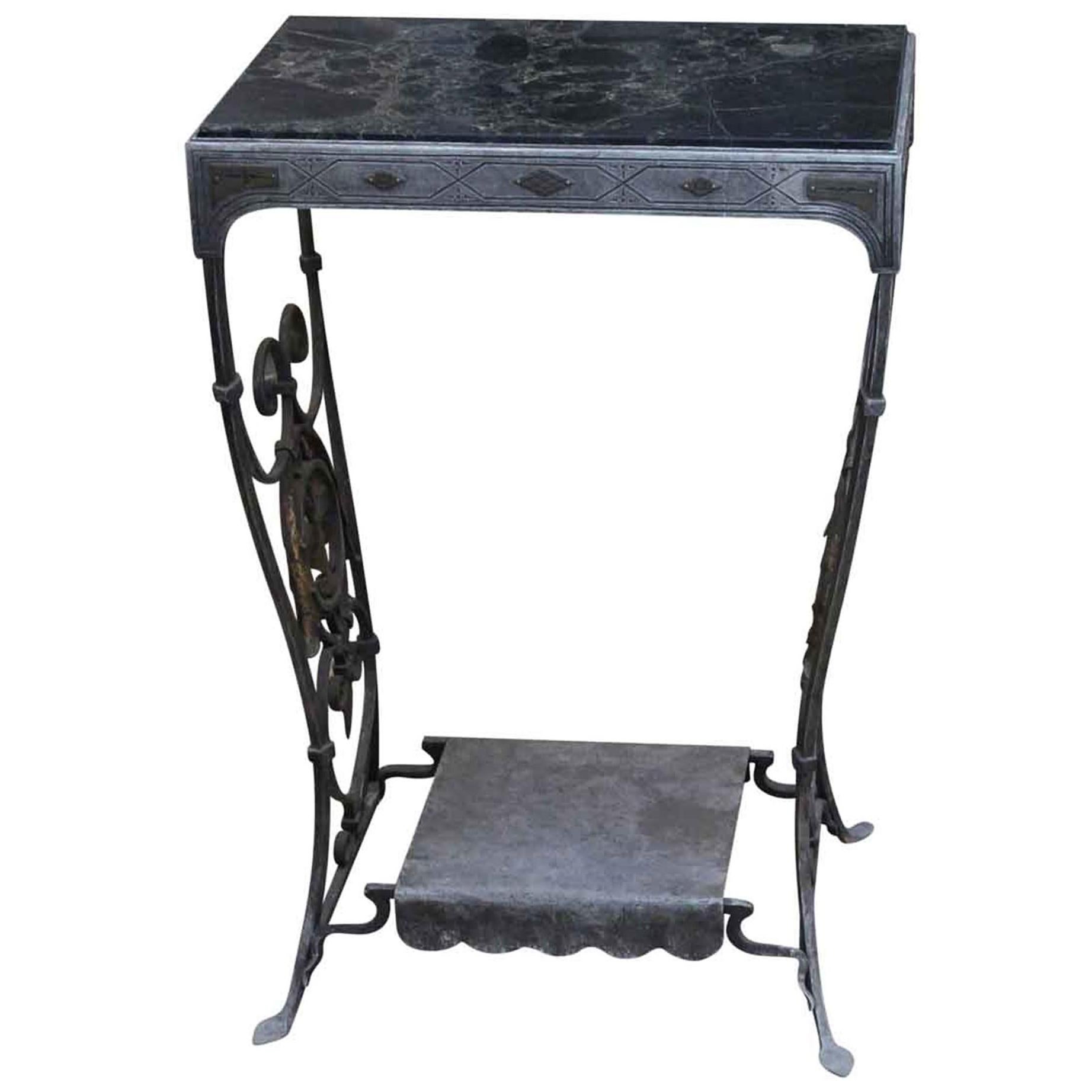 1920s Wrought Iron Table with Italian Portoro Marble Top
