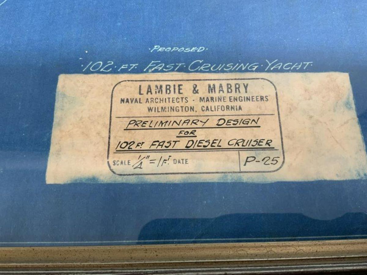 1920's Yacht Blueprint by Lambie and Mabry In Excellent Condition For Sale In Norwell, MA