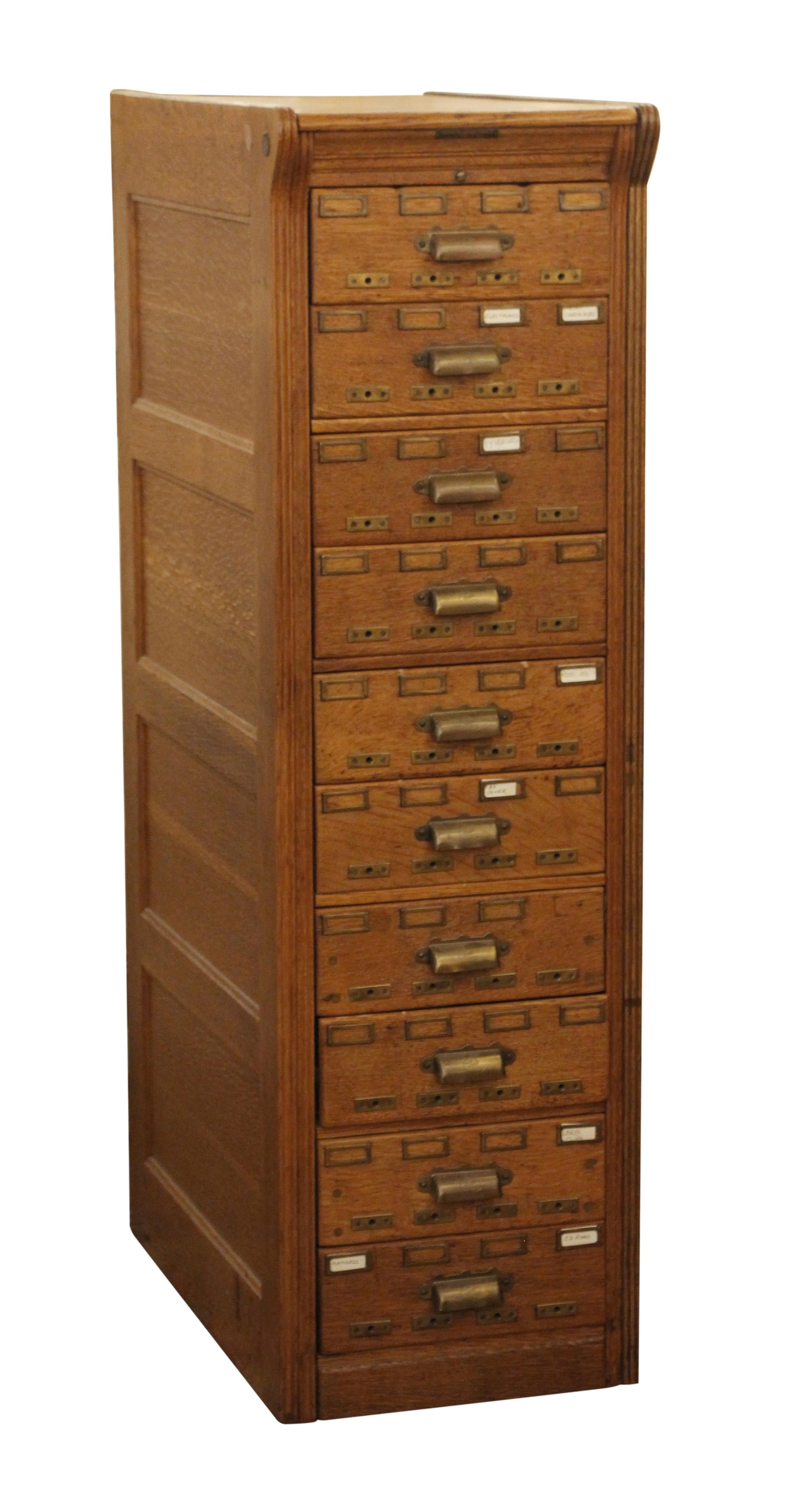 1920s Yawman and Erbe Oak Card Catalogue with 10 Drawers and Brass