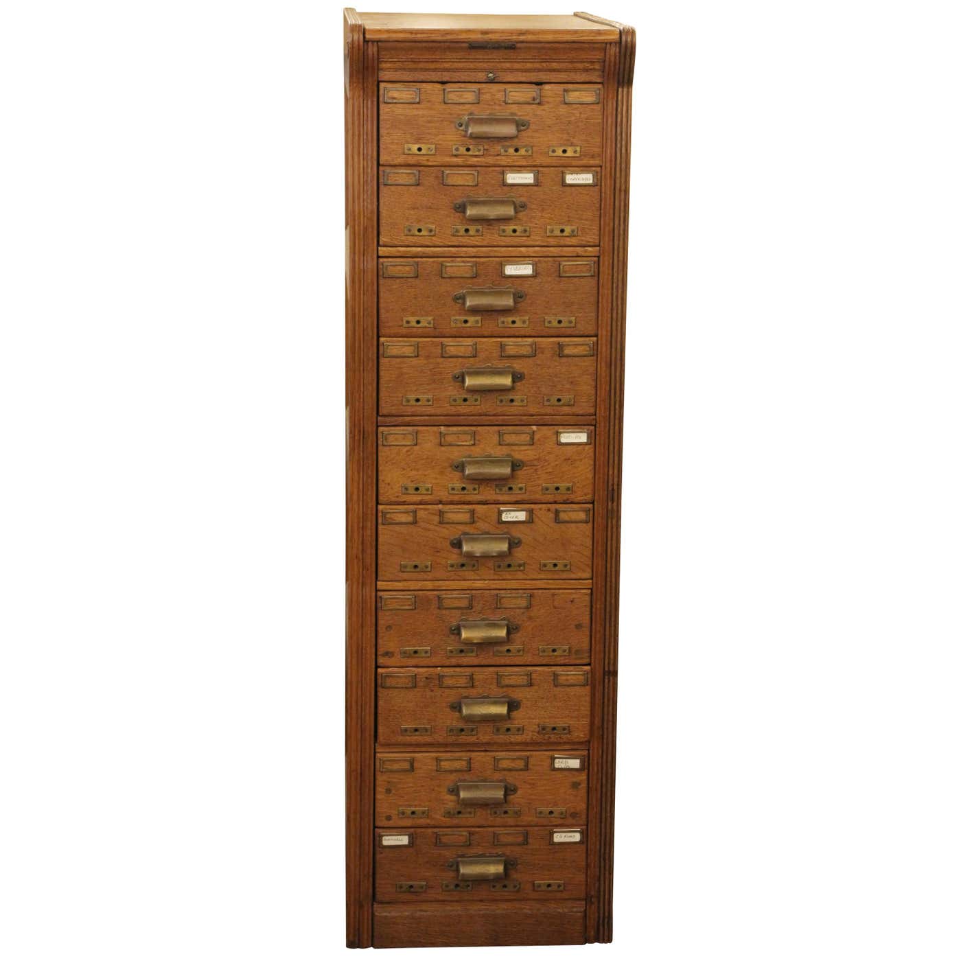 1920s Yawman and Erbe Oak Card Catalogue with 10 Drawers and Brass