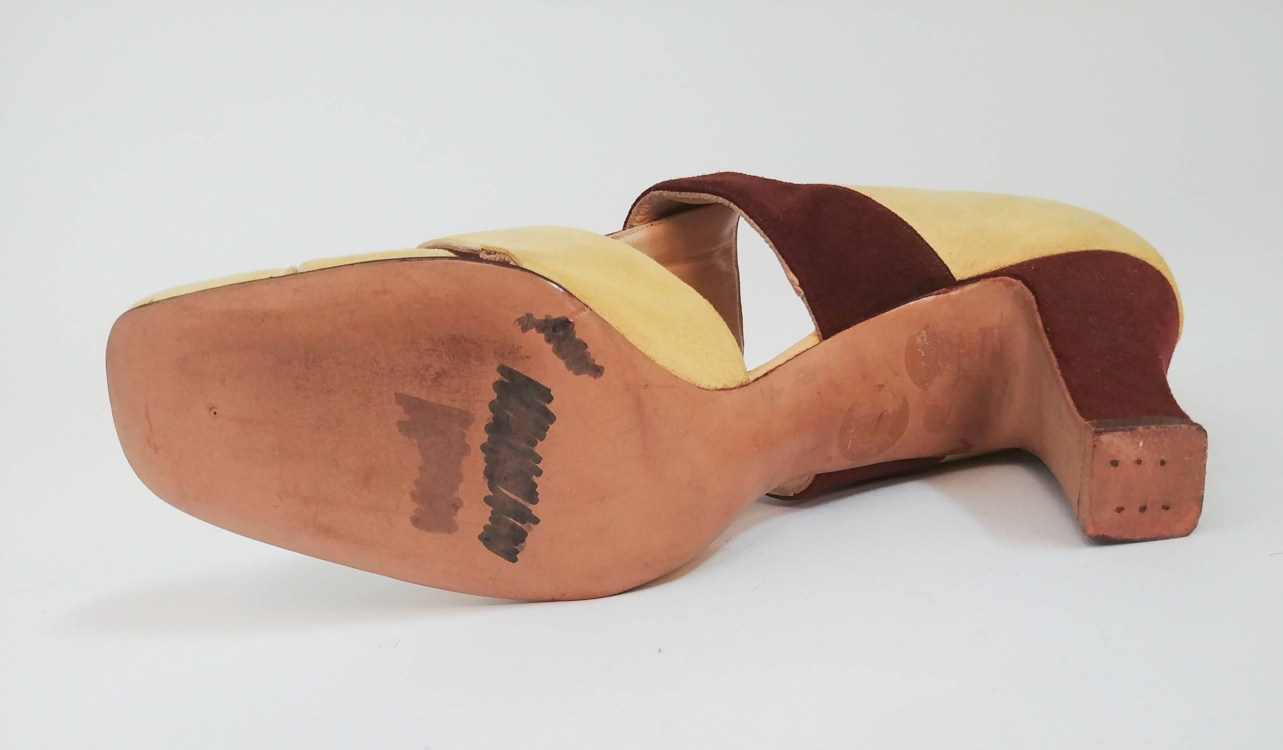 Yellow and Brown Suede Heels, 1930s  In Good Condition In San Francisco, CA