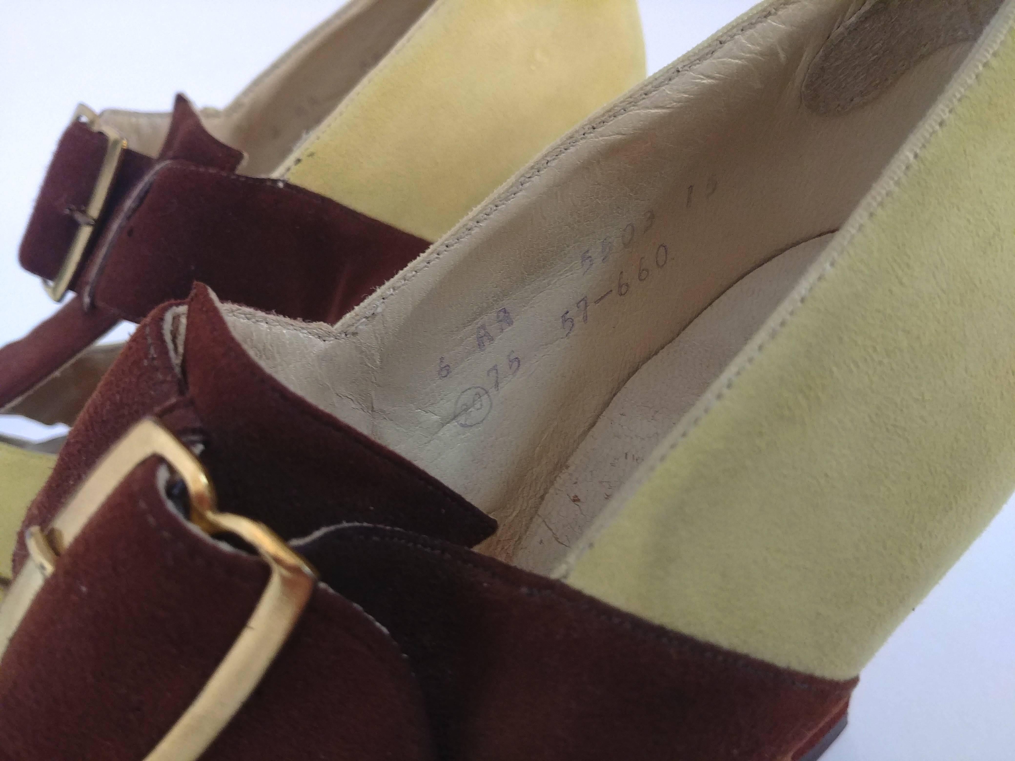 Women's Yellow and Brown Suede Heels, 1930s 