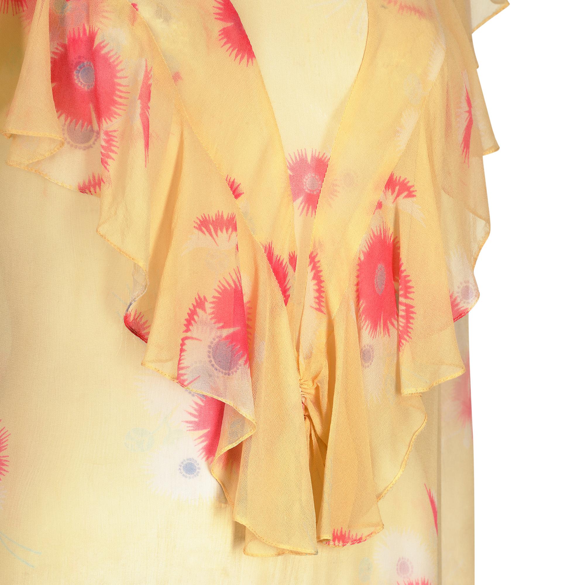 1920s Yellow Chiffon Floral Dress In Good Condition For Sale In London, GB
