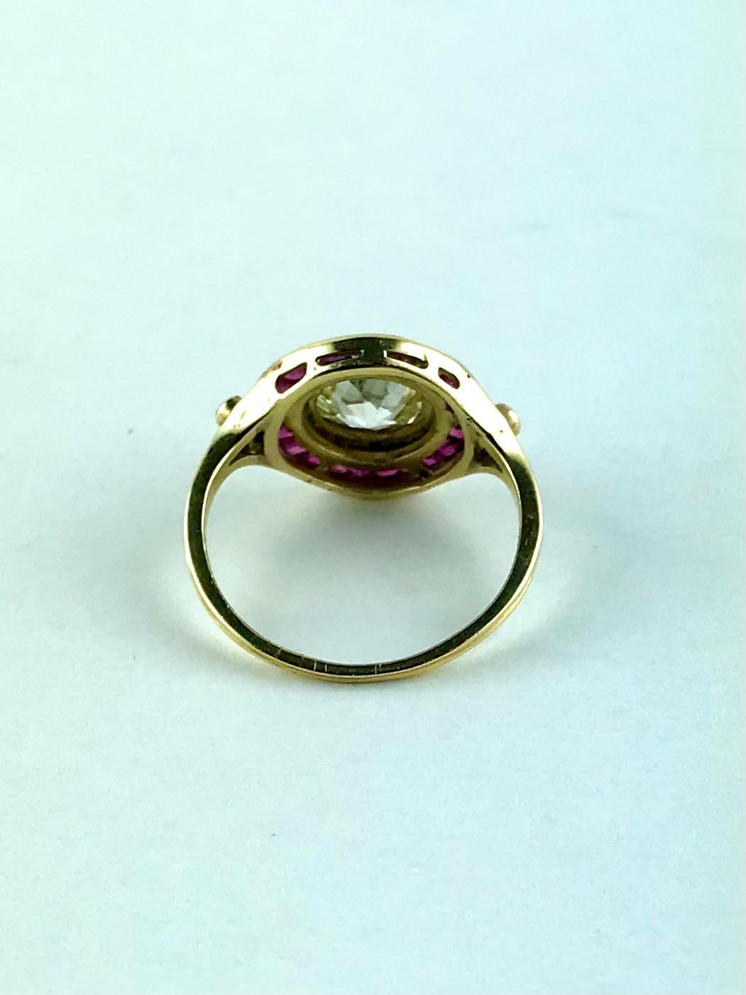 Mixed Cut 1920s Yellow Gold, Diamond and Ruby Ring For Sale