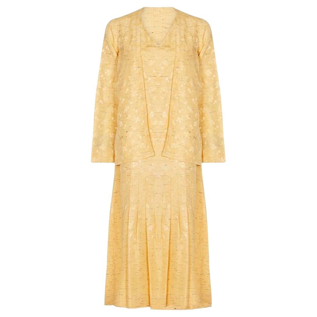 1920s Yellow Silk Flapper Dress With Matching Jacket