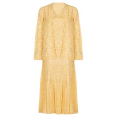 Used 1920s Yellow Silk Flapper Dress With Matching Jacket