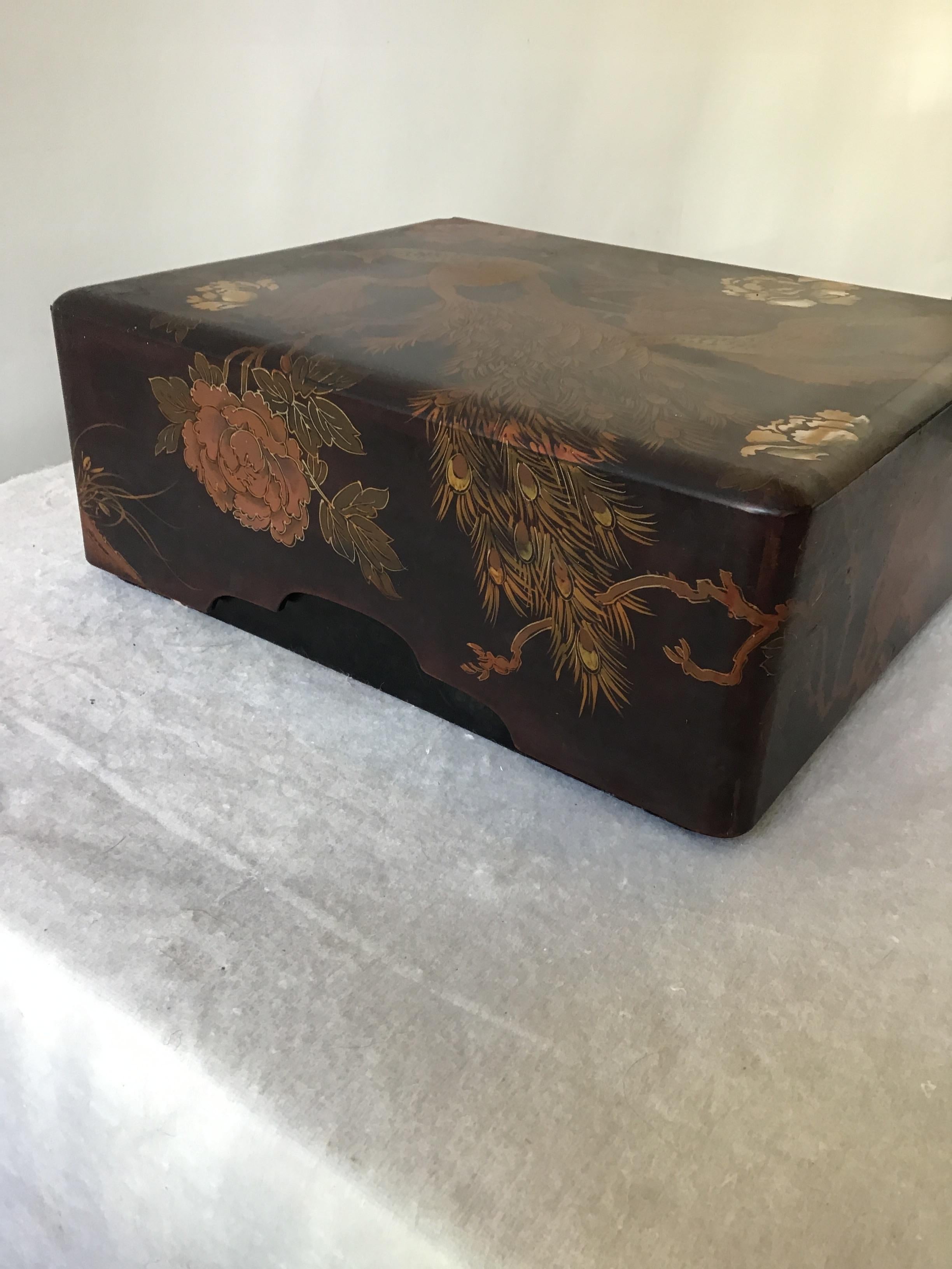 1920s Asian Hand Painted Lacquered Box 1