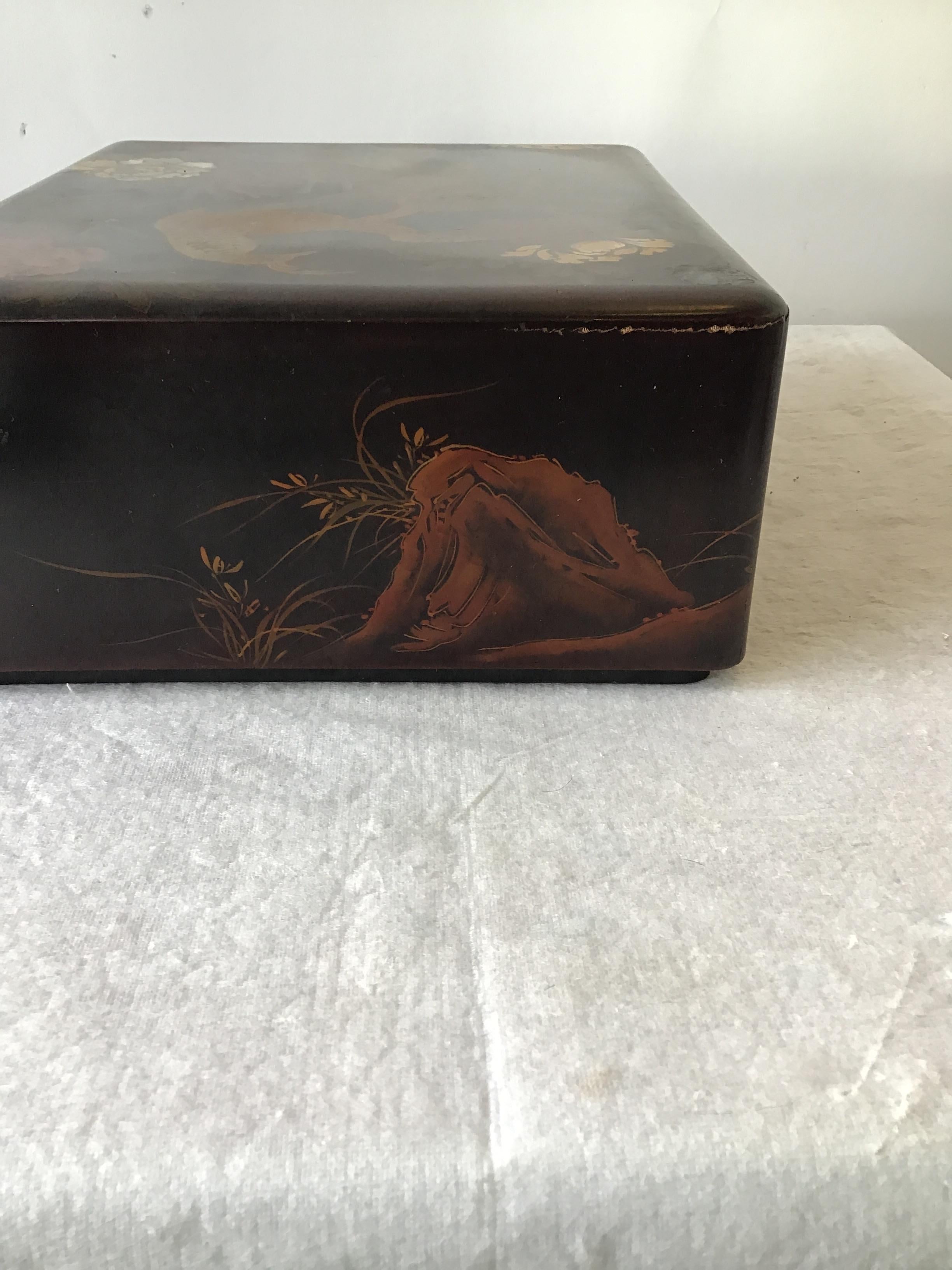 1920s Asian Hand Painted Lacquered Box 3