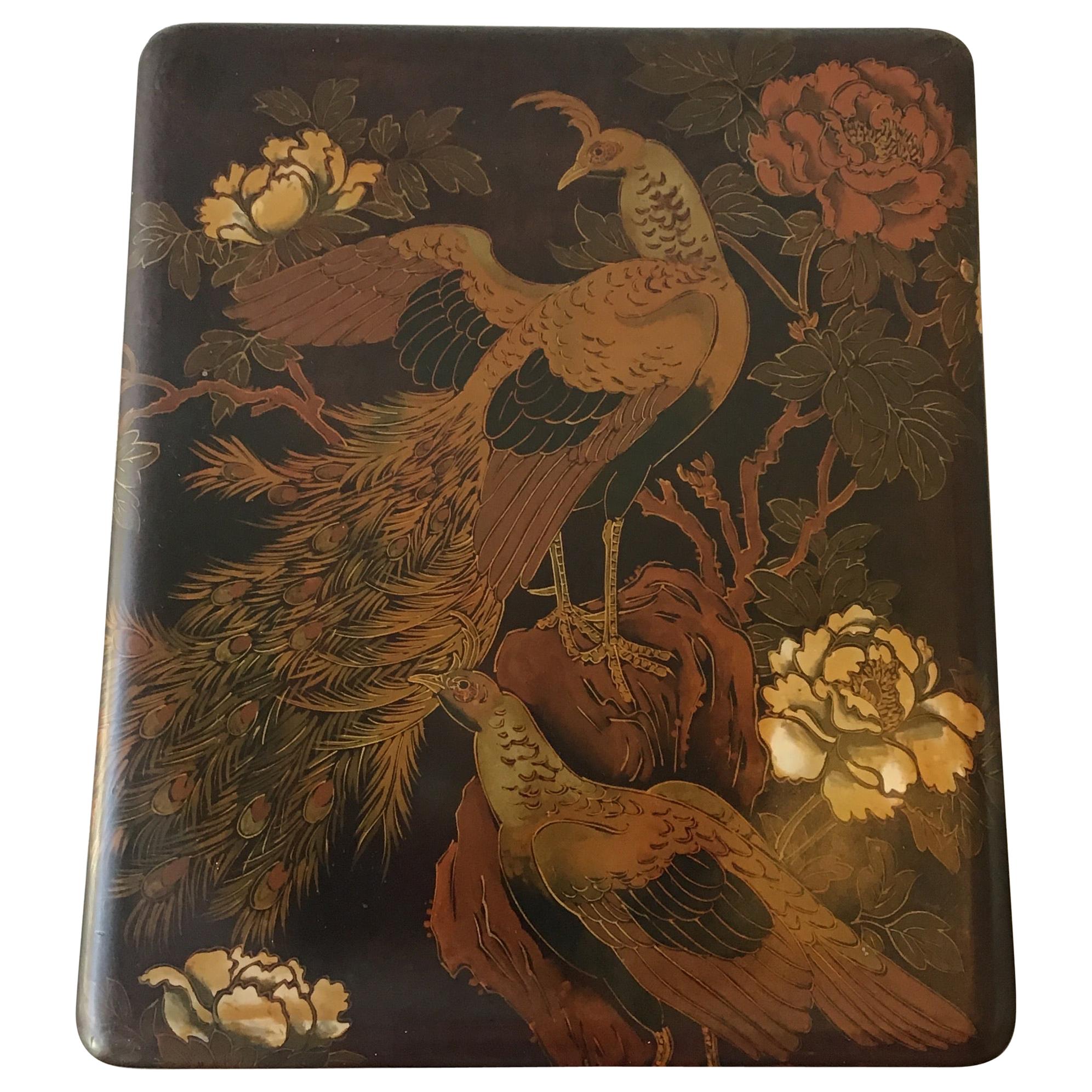 1920s Asian Hand Painted Lacquered Box